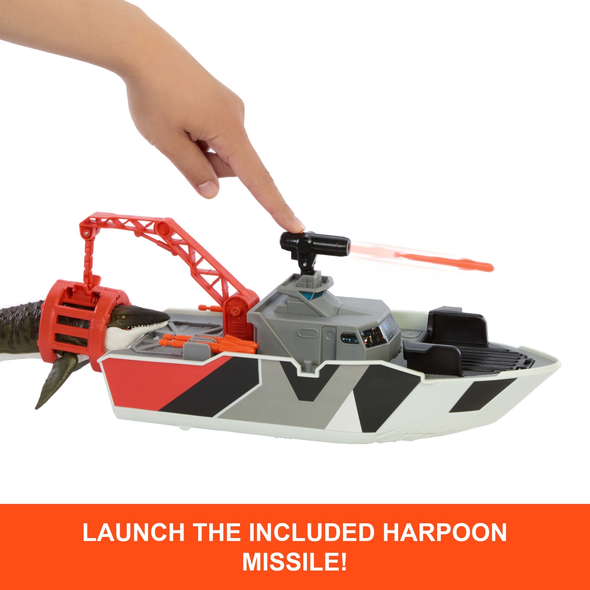 Matchbox Jurassic World Mosasaurus Rescue Action Boat Playset With Ship. Dino. Toy Car & Missiles - Image 2