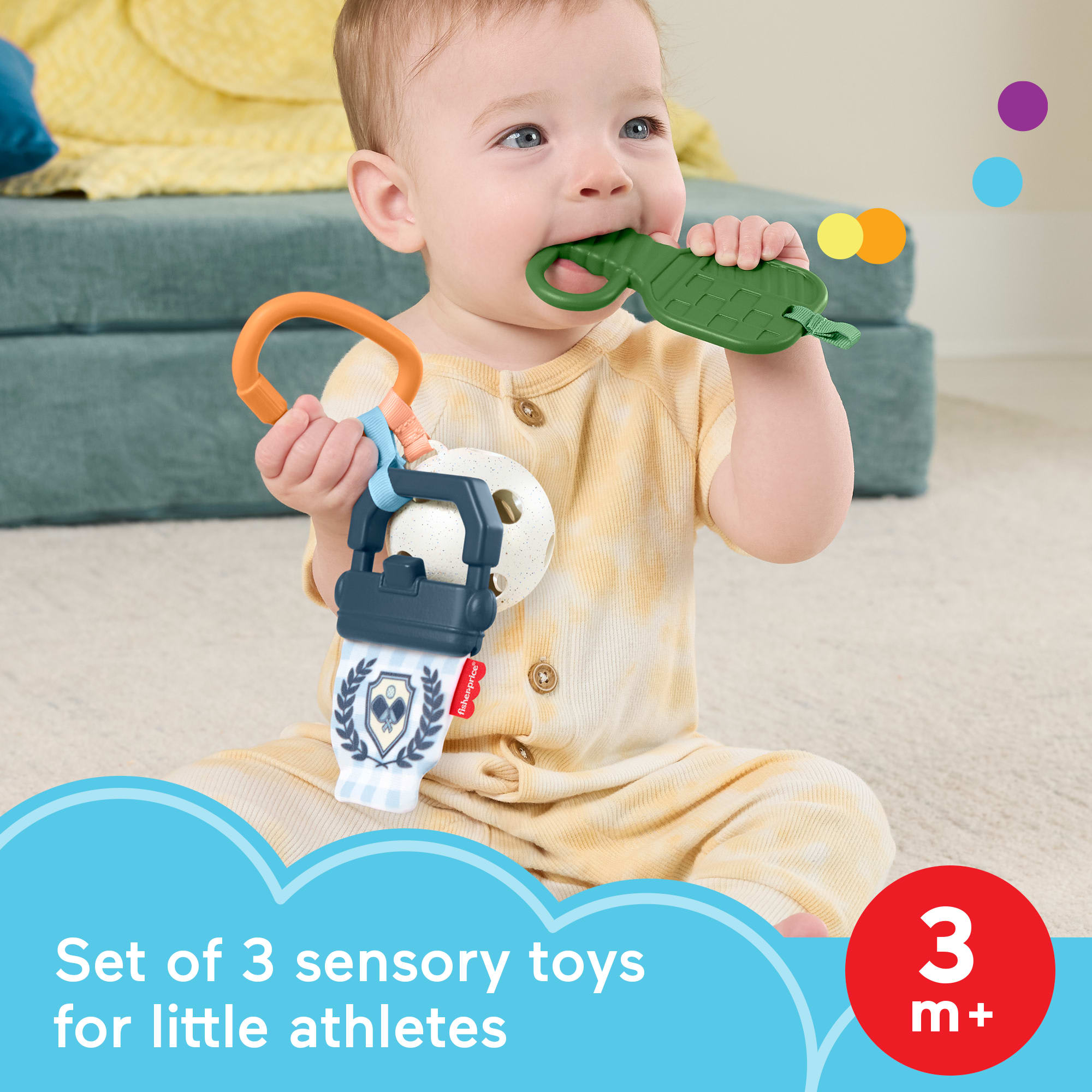 Fisher-Price Mini Me Moments Let's Play Pickleball Set. 3 Sports-Themed Baby Toys For Sensory Play - Image 2