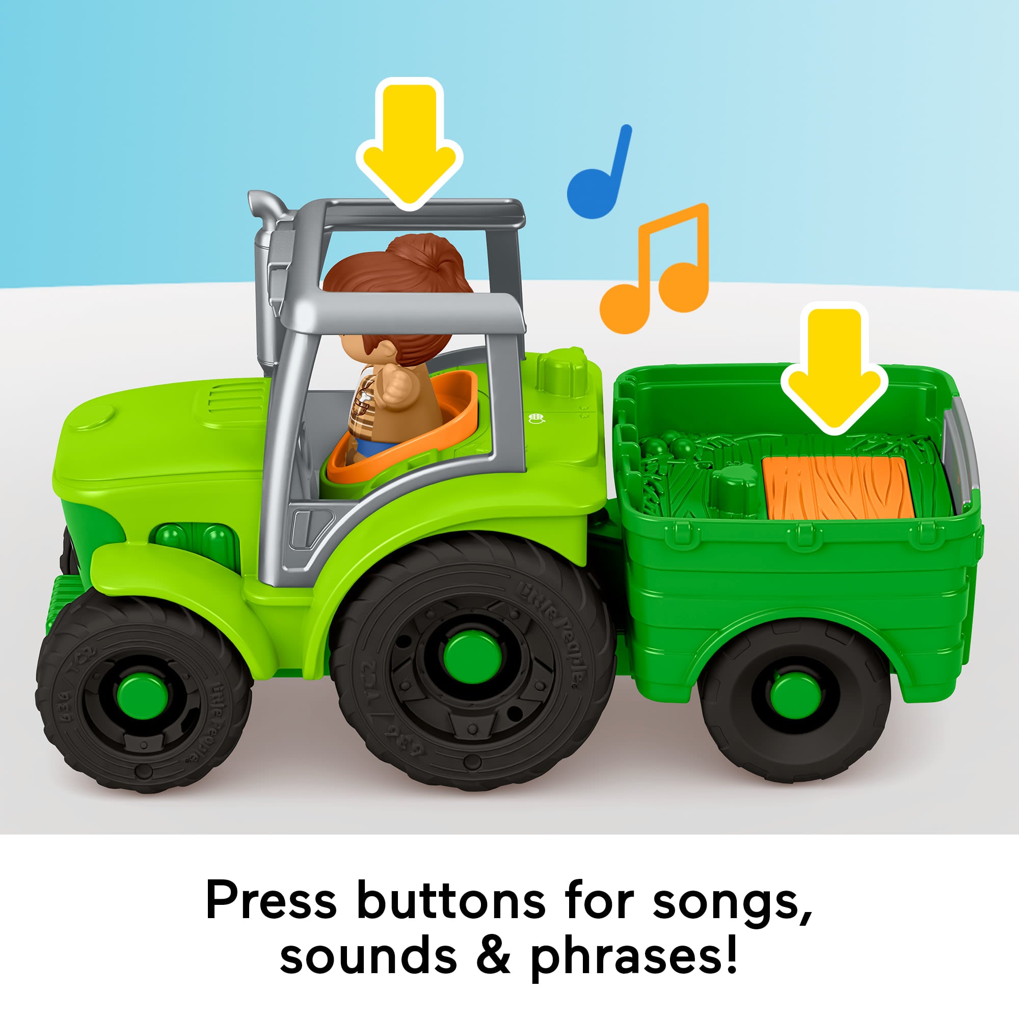 Fisher-Price Little People Push & Play Tractor. Musical Toy Farm Vehicle & 2 Figures For Toddlers. Multilanguage Version - Image 4
