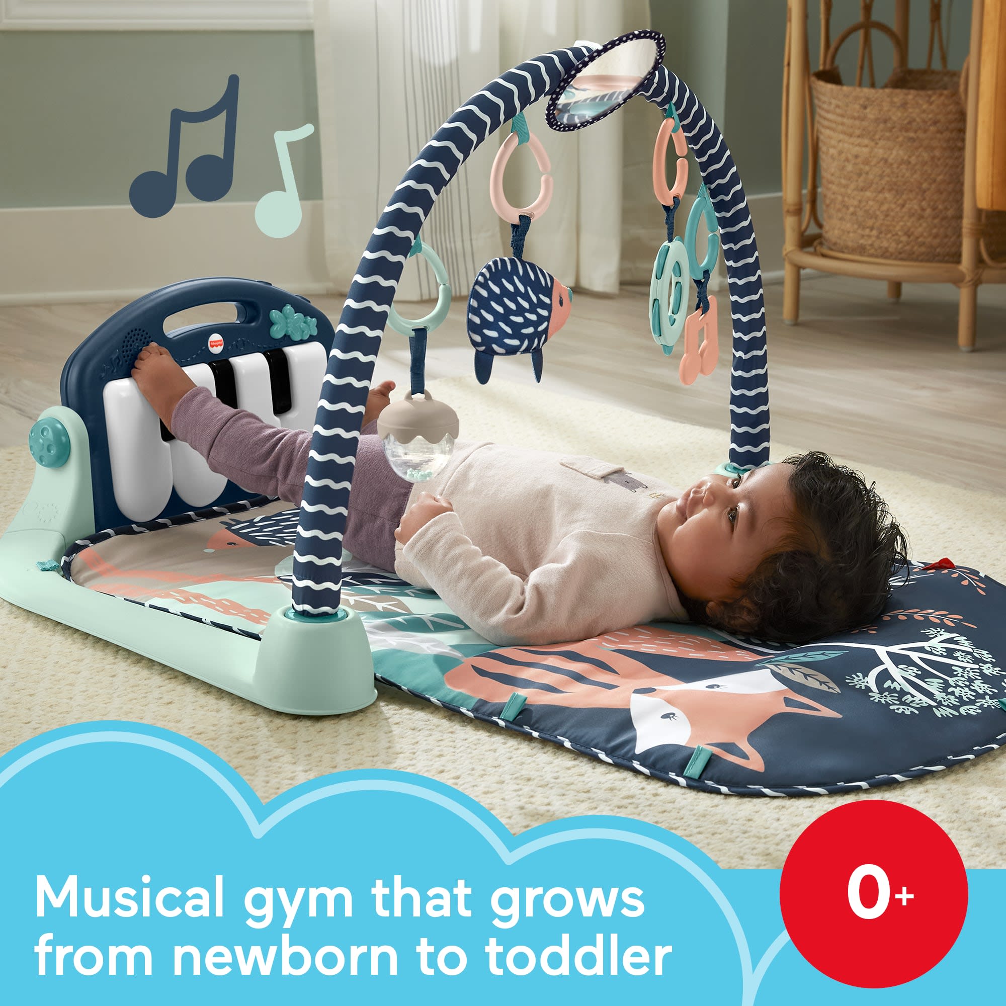 Fisher-Price Baby Gym Playmat With Kick & Play Piano And Tummy Time Toys. Navy Fawn - Image 2