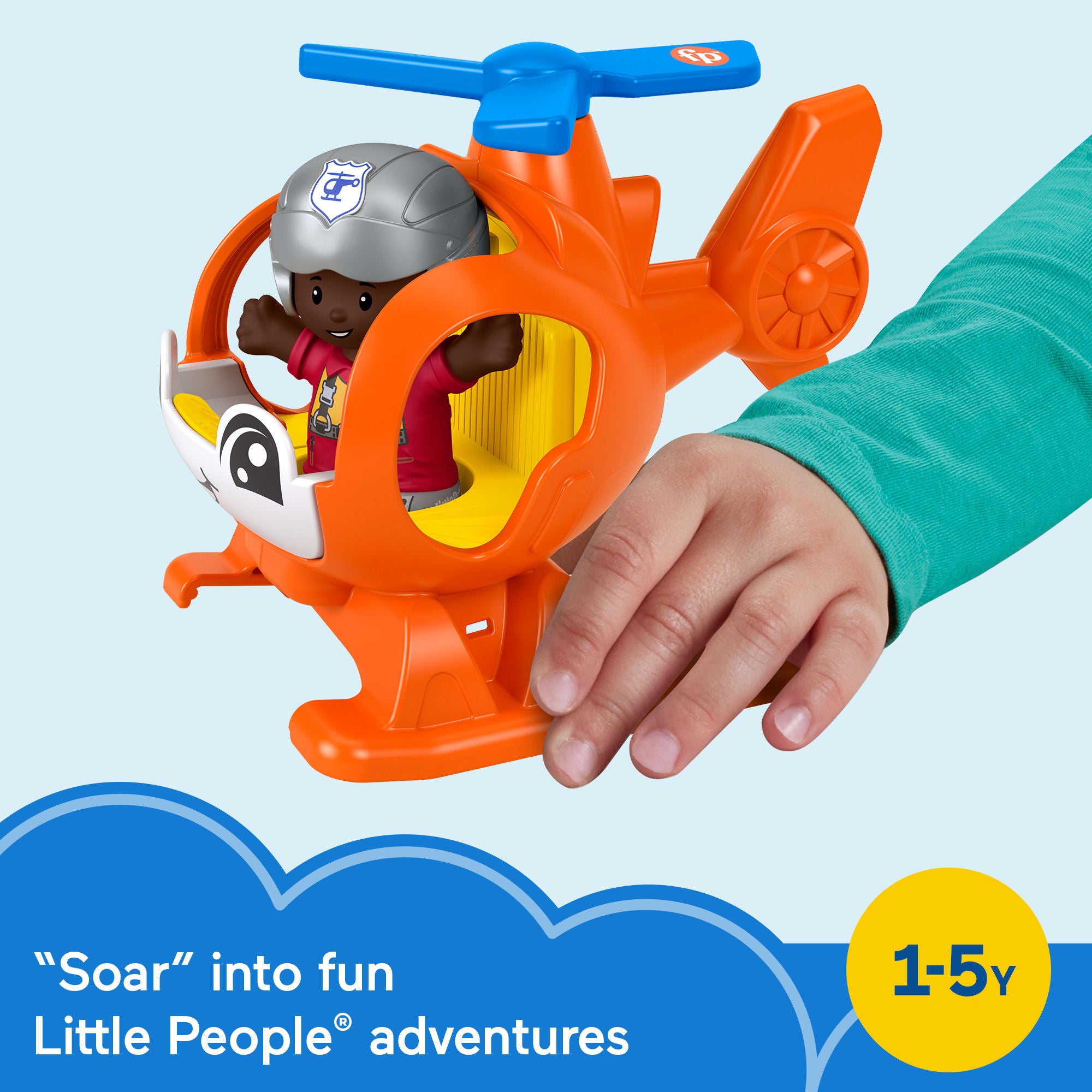 Fisher-Price Little People Helicopter Toy & Pilot Figure Set For Toddlers. 2 Pieces - Image 2