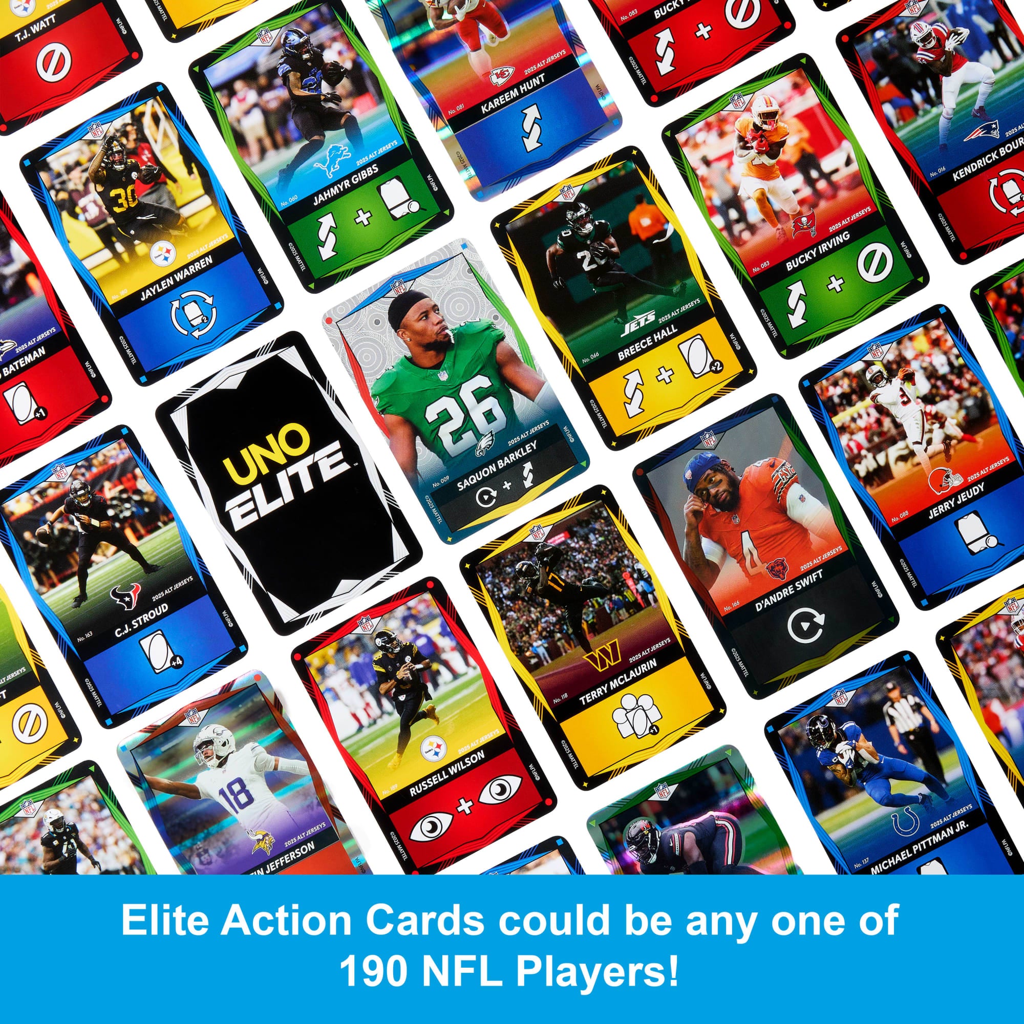 UNO Elite NFL Card Game 2025 Alt Jerseys Edition Starter Pack With 4 Booster Packs & 2 Promo Cards - Image 4