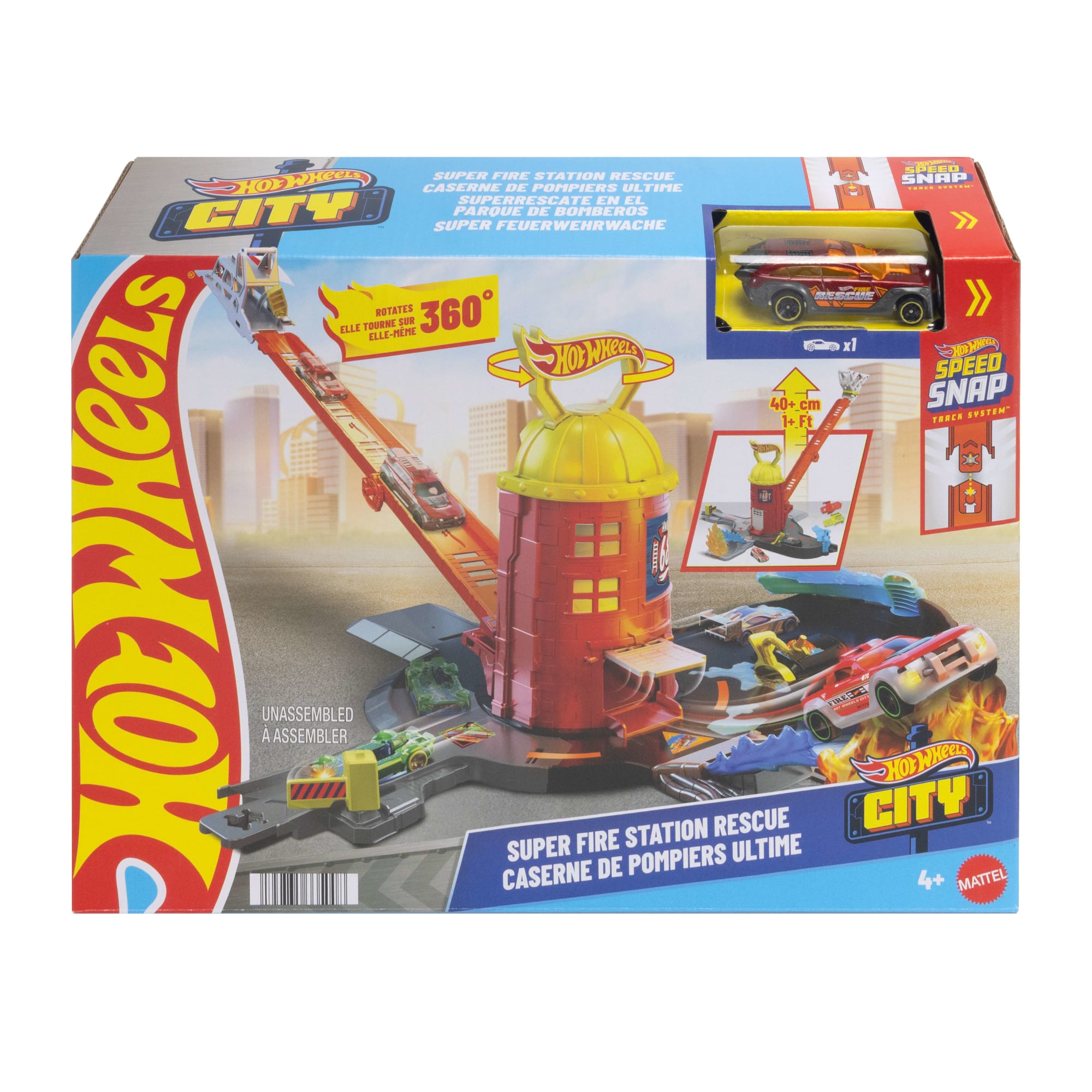 Hot Wheels City Super Fire Station Rescue Playset & 1:64 Scale Toy Car. Track Extends 16 - Image 6