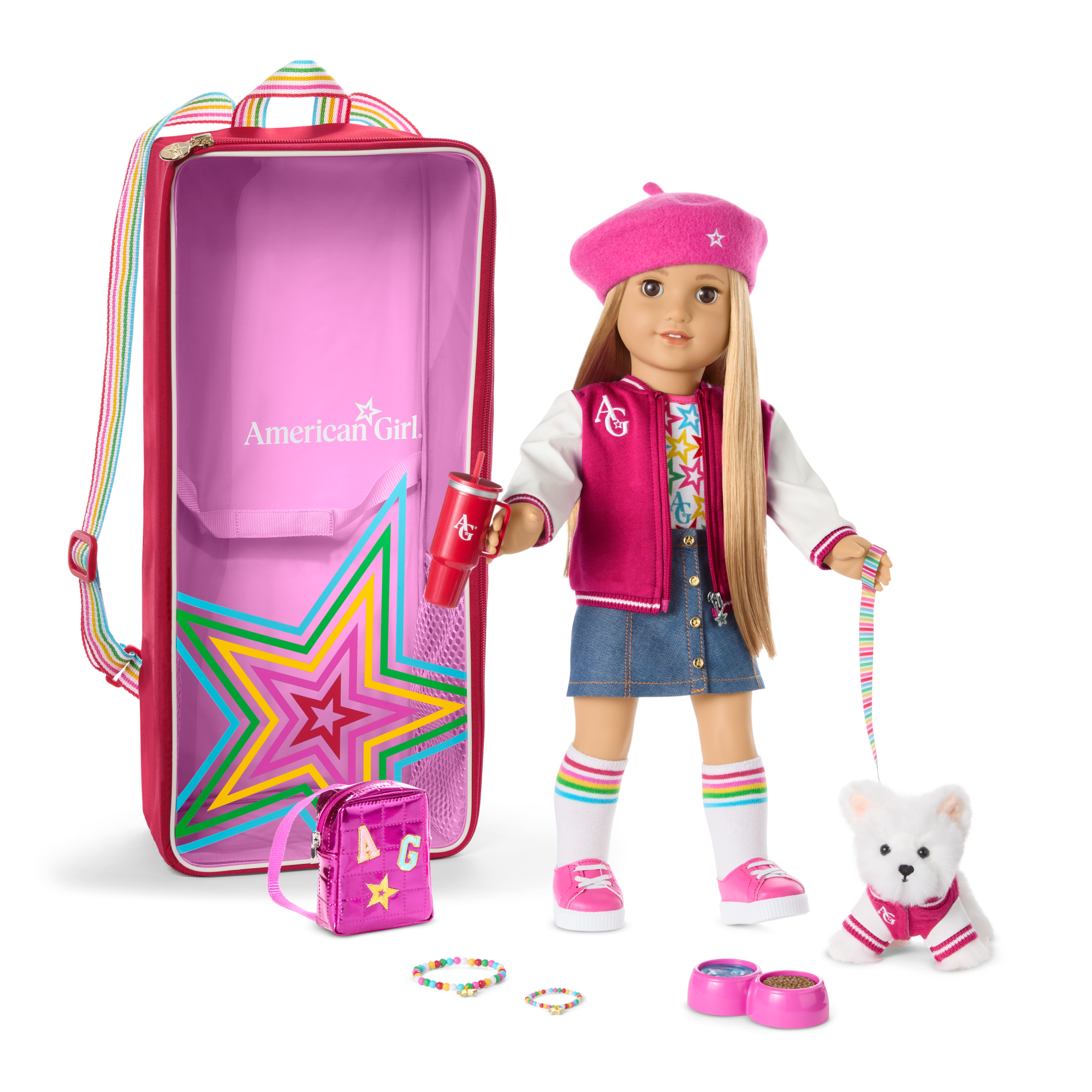 Truly Me™ 18-inch Doll #131. Accessories. Puppy & Doll Carrier