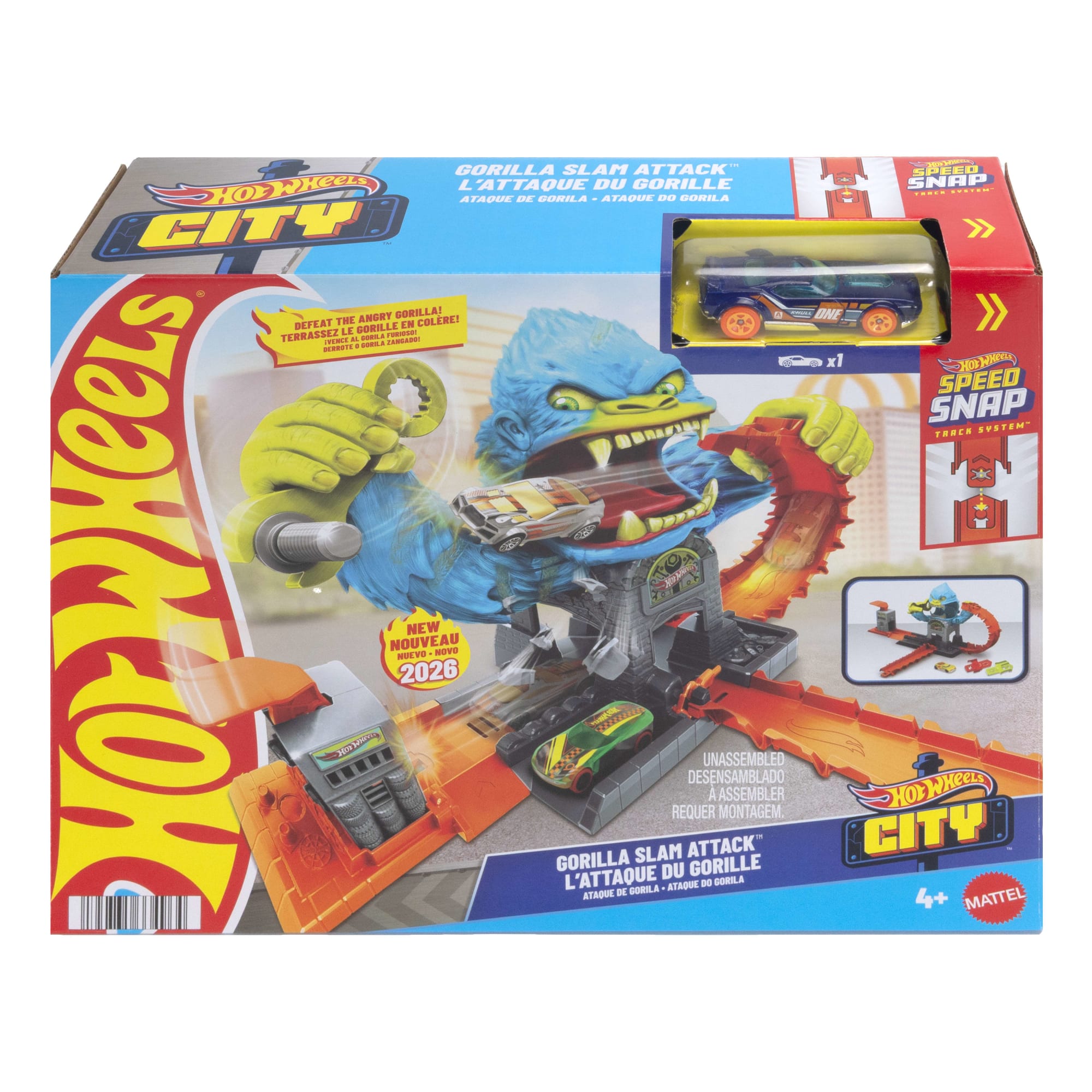 Hot Wheels City Gorilla Slam Attack Playset & Toy Car. Multiple Ways To Play. Speed Snap Track - Image 5
