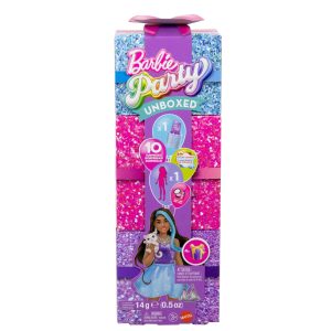 Poupée et Accessoires Barbie Party Unboxed Série Fête Glamour Violet Scintillant Avec 10Surprises