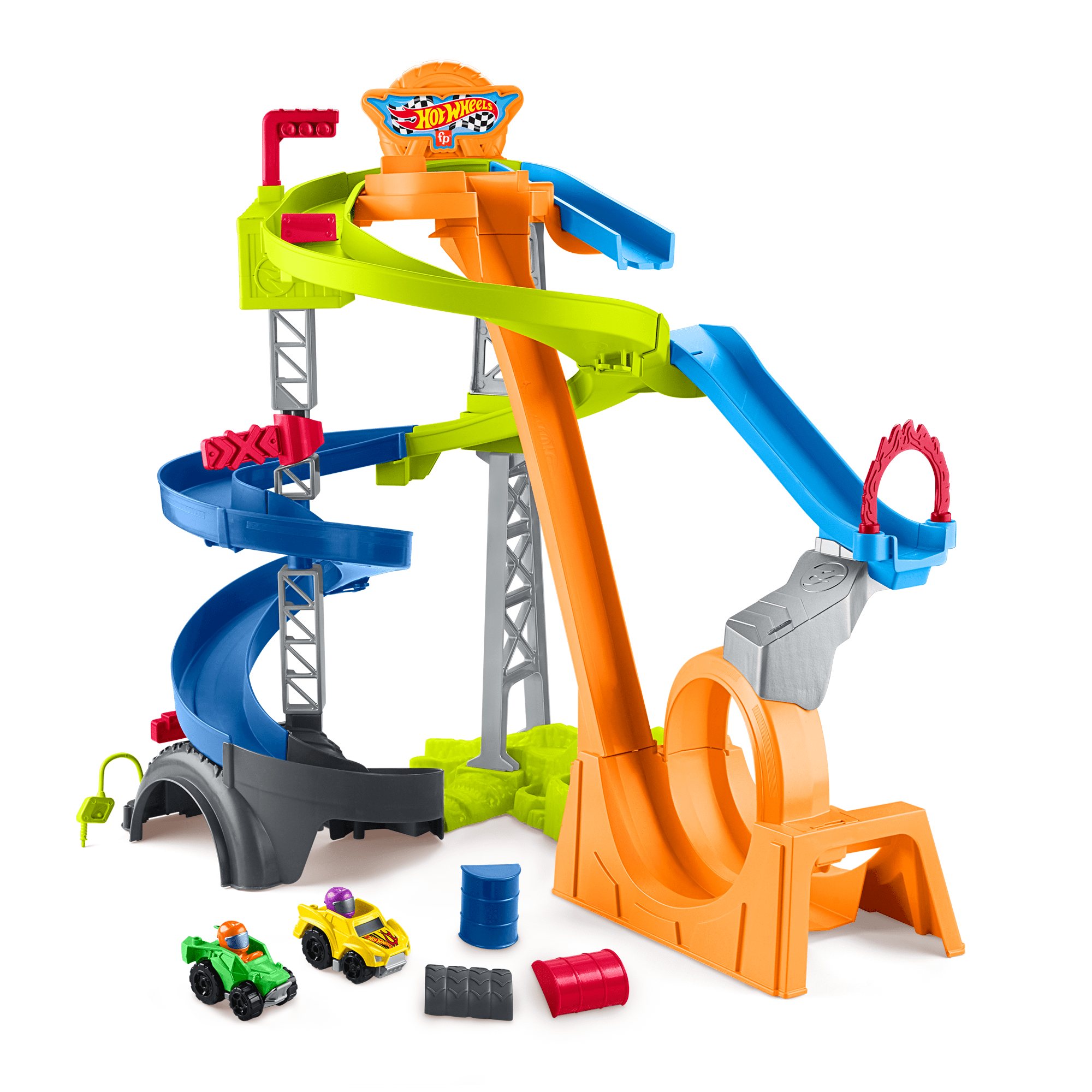 Little People Hot Wheels Circuit Cascades Spirales. 2 Véhicules