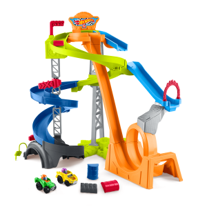 Little People Hot Wheels Spiral Stunt Speedway Toddler Race Track Playset. 2 Toy Cars