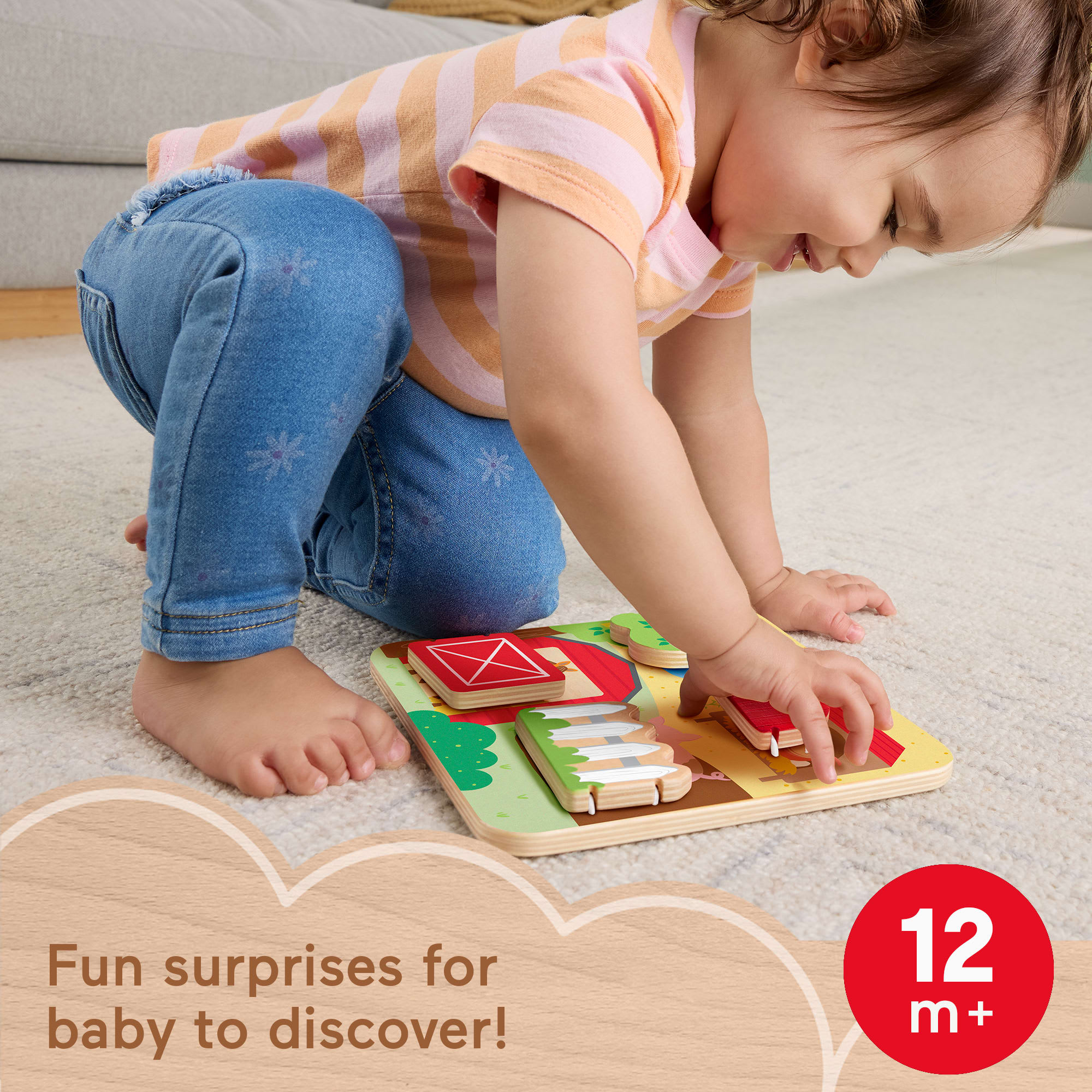 Fisher-Price Wooden Farm Animal Board Busy Activity Toy For Baby & Toddler. 1 Wood Piece - Image 2