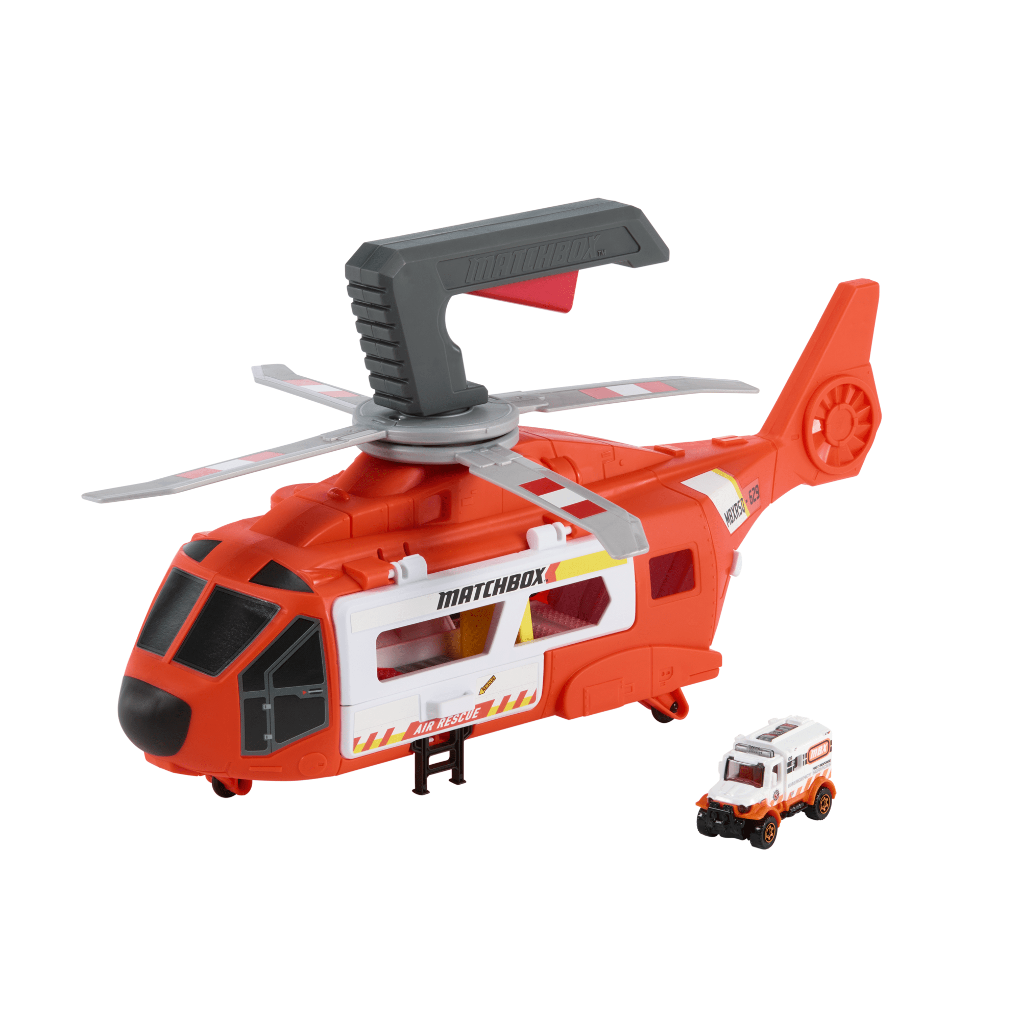 Matchbox Action Drivers Matchbox Rescue Helicopter.16-in Large-Scale Helicopter With 1:64 Scale Die-Cast Toy Ambulance