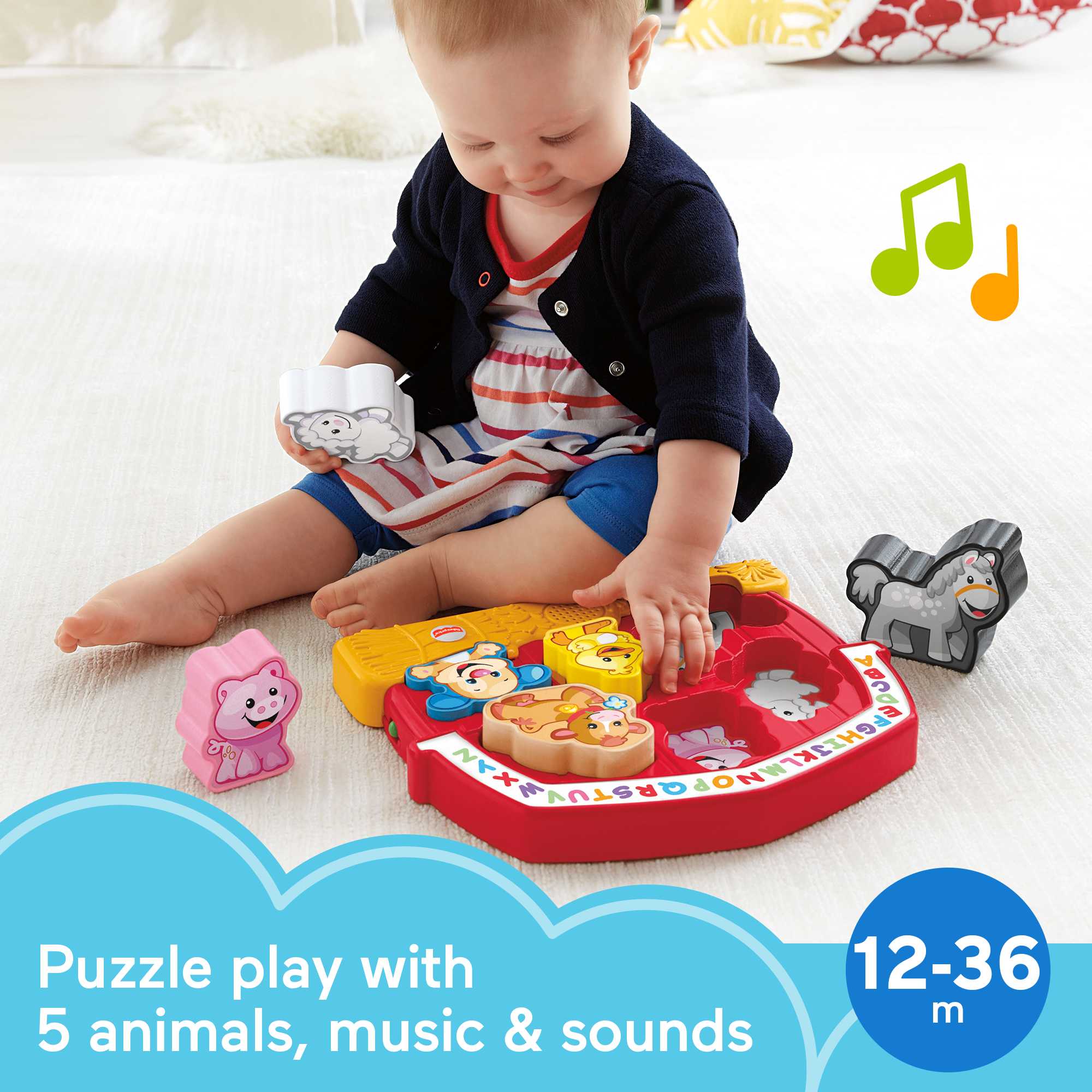 Fisher-Price Laugh & Learn Farm Animal Puzzle Shape Sorting Baby Toy With Music & Sounds - Image 2