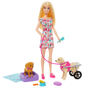 Barbie Poupée. Chiot et Chien Dans Un Fauteuil Roulant. Accessoire