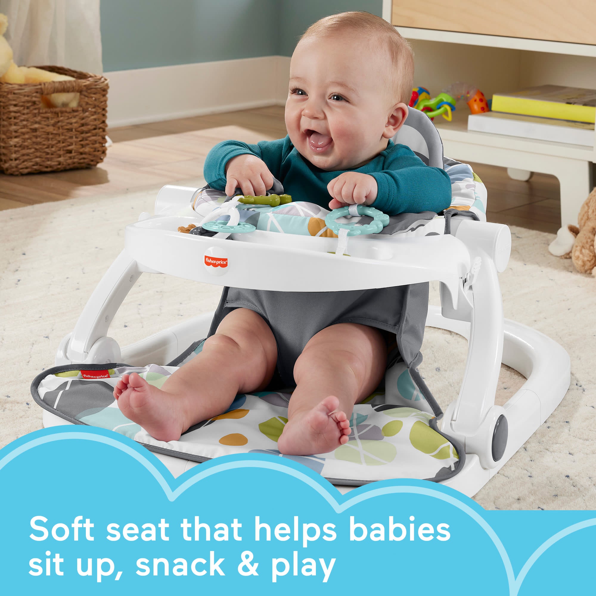 Fisher-Price Sit-Me-Up Floor Seat With Tray. Portable Baby Chair With Toys. Cute Sloth - Image 2