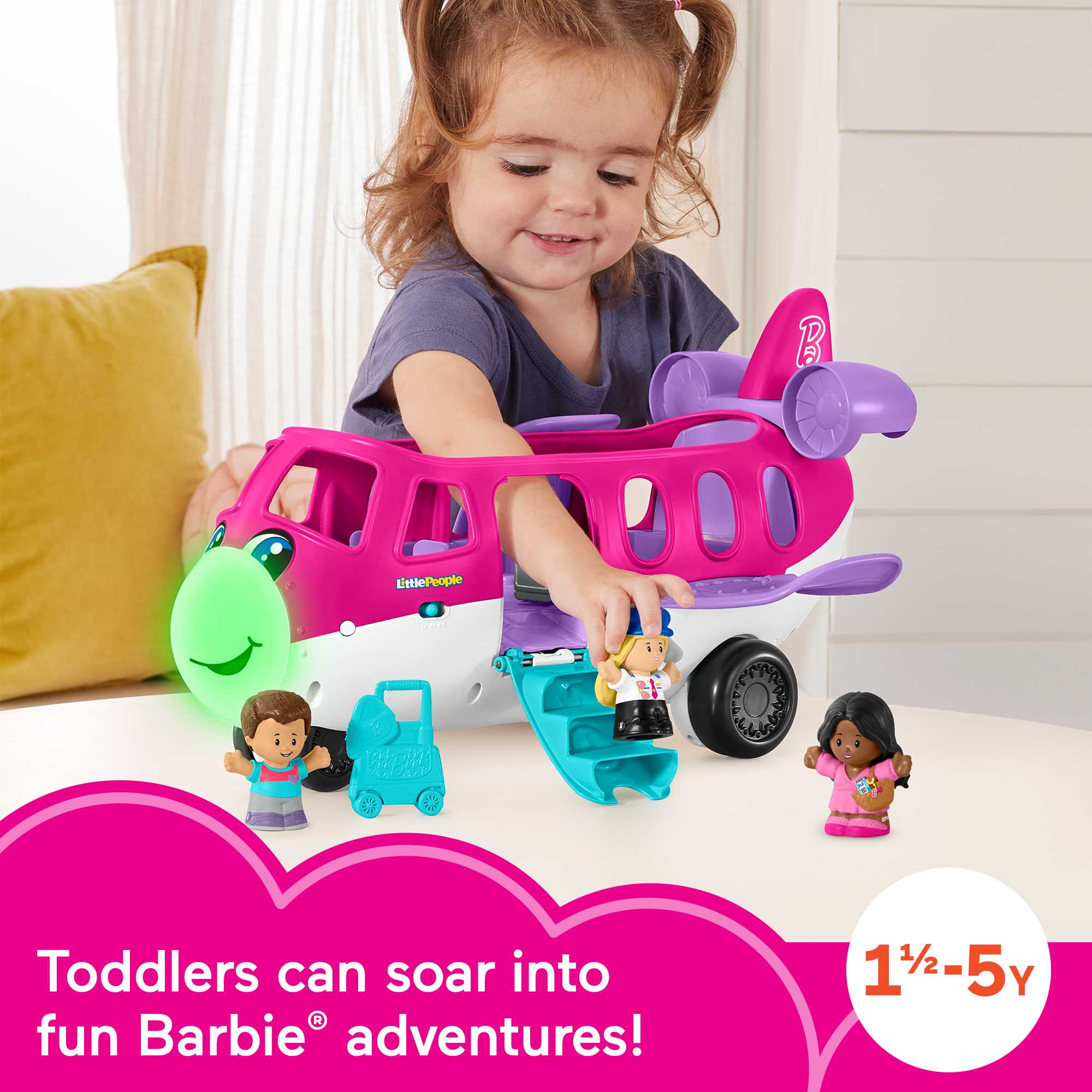 Little People Barbie Toy AIrplane With Lights Music And 3 Figures. Little Dream Plane. Toddler Toys. Multi-Language Version - Image 2
