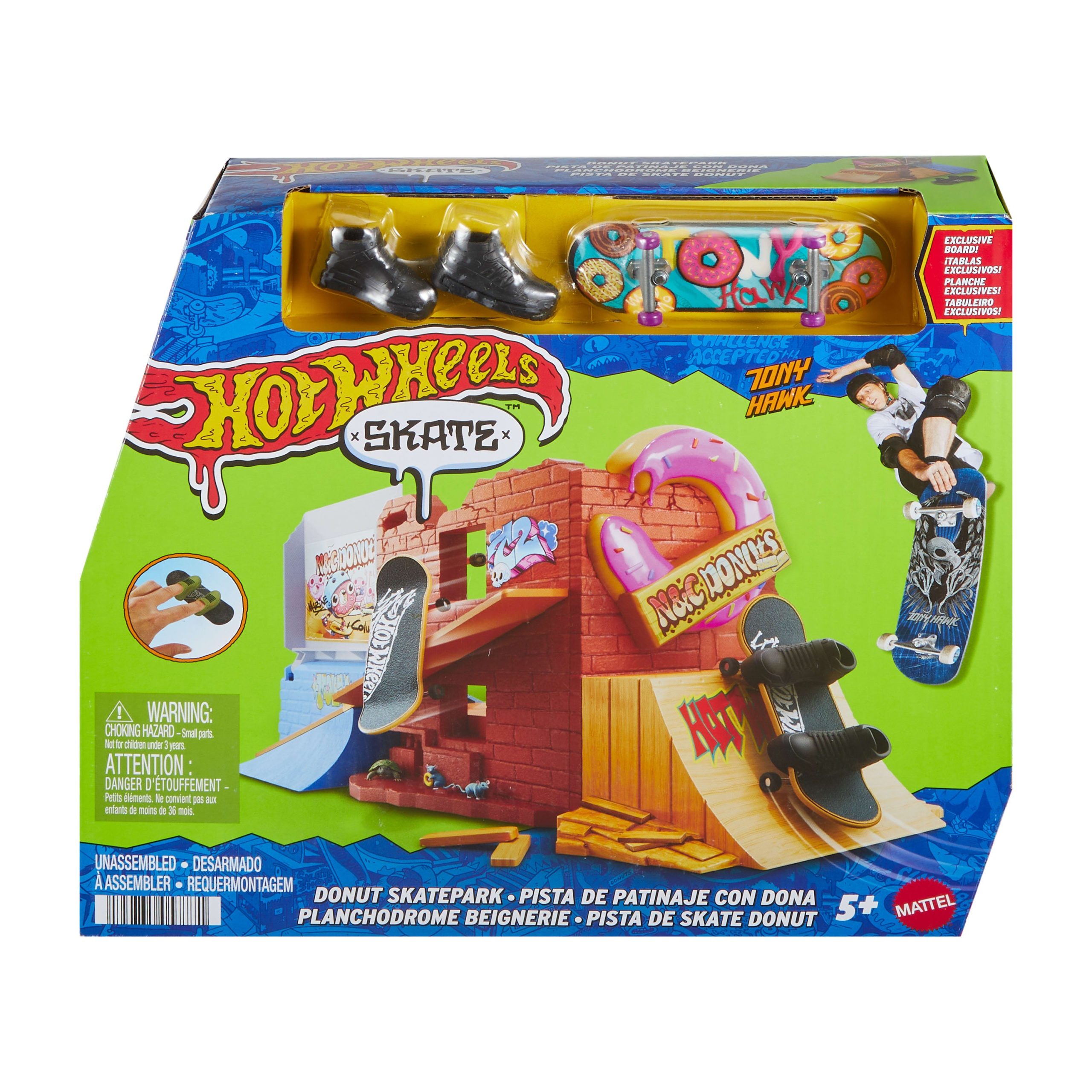 Hot Wheels Skate Donut Skatepark With Tony Hawk Fingerboard & Pair Of Skate Shoes - Image 6