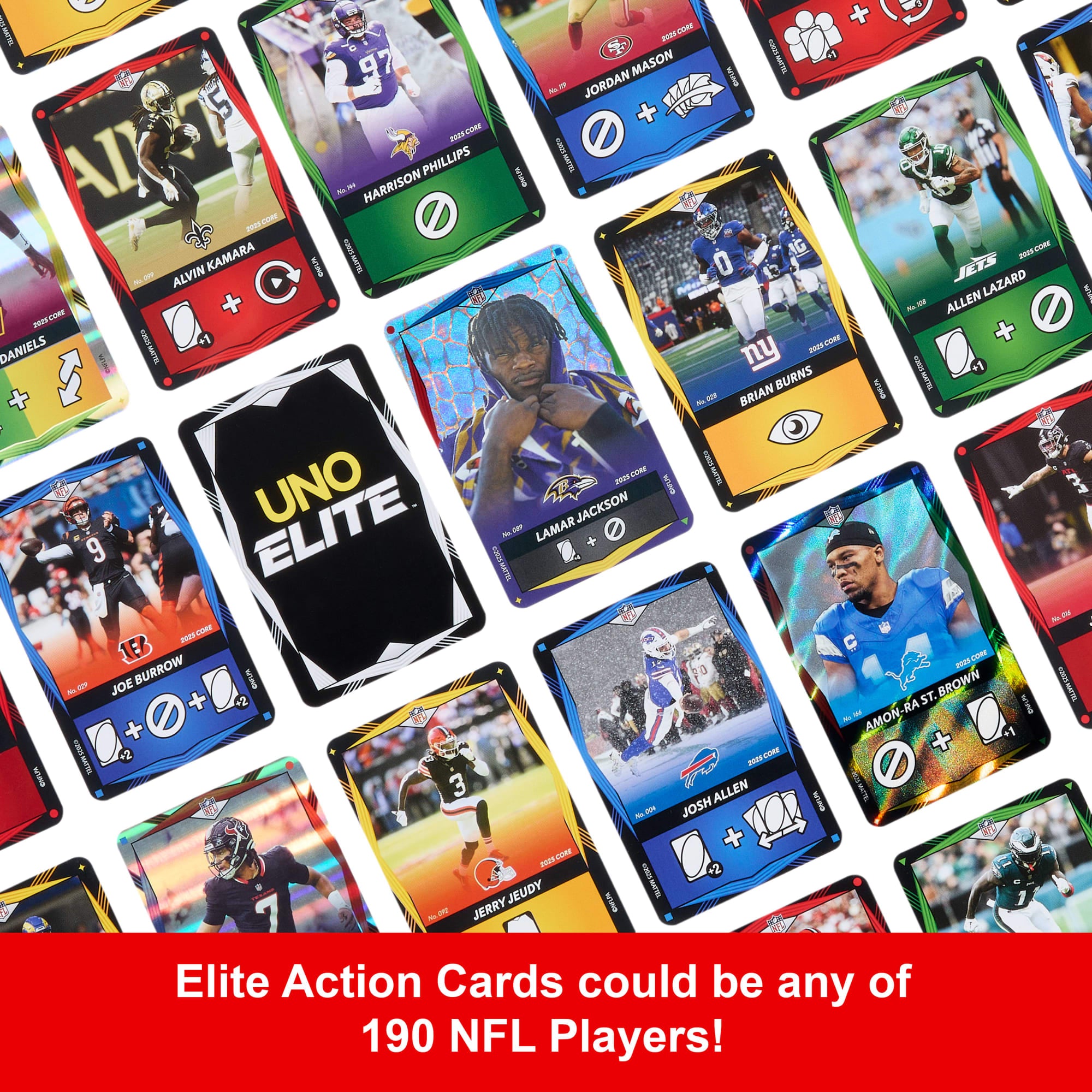 UNO Elite NFL Card Game 2025 Core Edition Starter Set With Deck. 4 Game Booster Packs & 2 Promo Cards - Image 4
