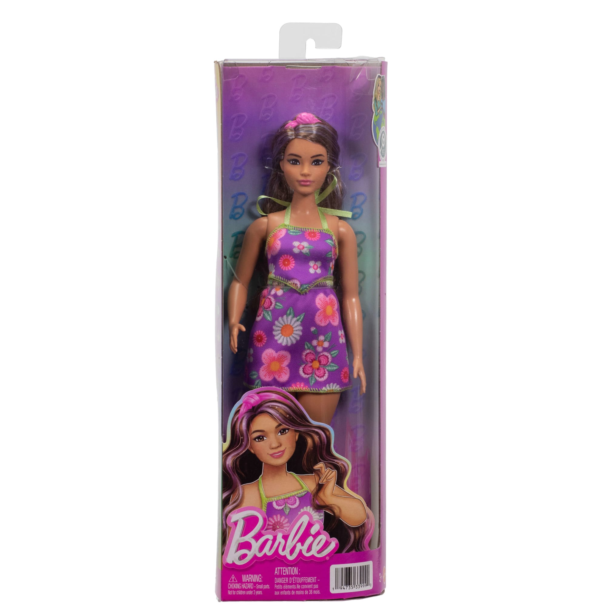 Barbie Fashionistas Doll #244 With Floral Halter Dress. Purple-Streaked Brown Hair - Image 6