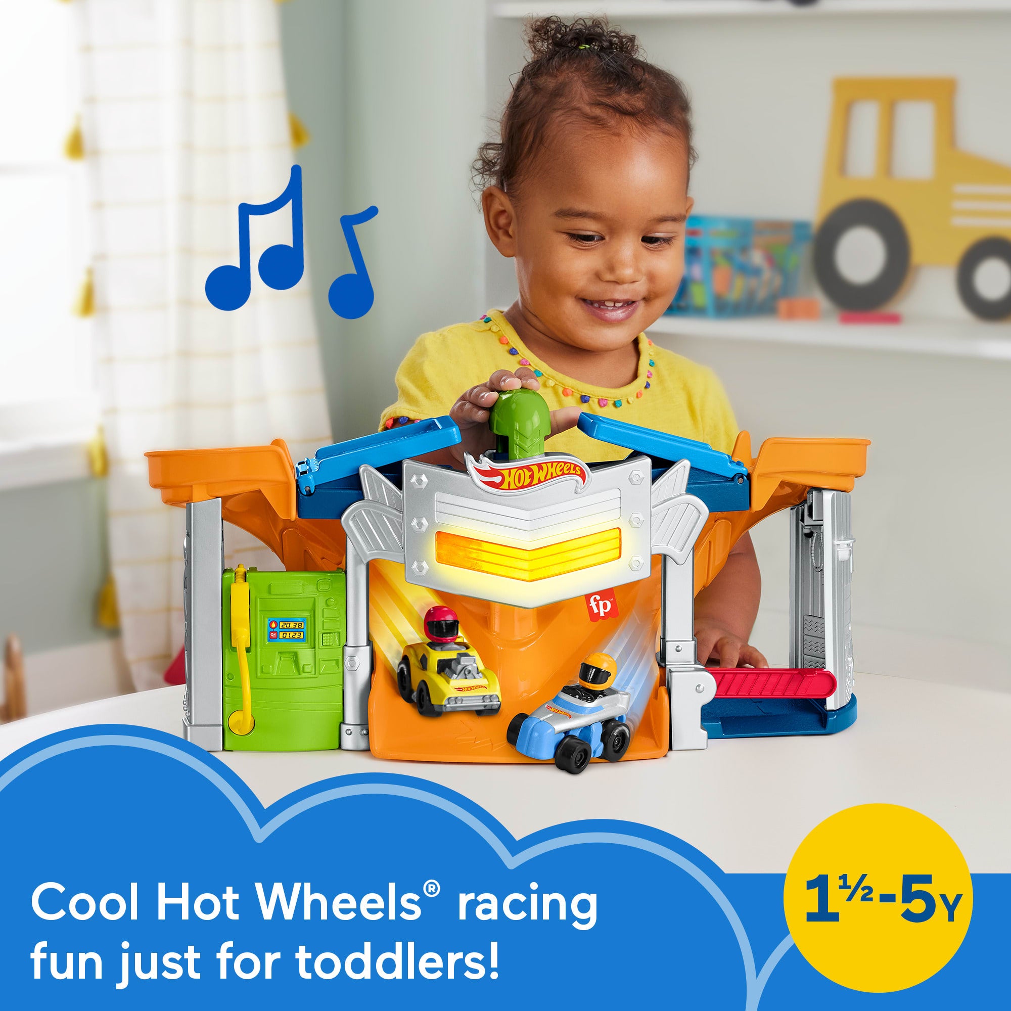 Fisher-Price Little People Hot Wheels Race Track For Toddlers. Race And Go Track Set. 2 Cars - Image 2
