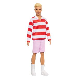 Barbie Fashionistas Ken Doll #241 in Red Striped Top And Pink Shorts With White Sneakers. Blonde