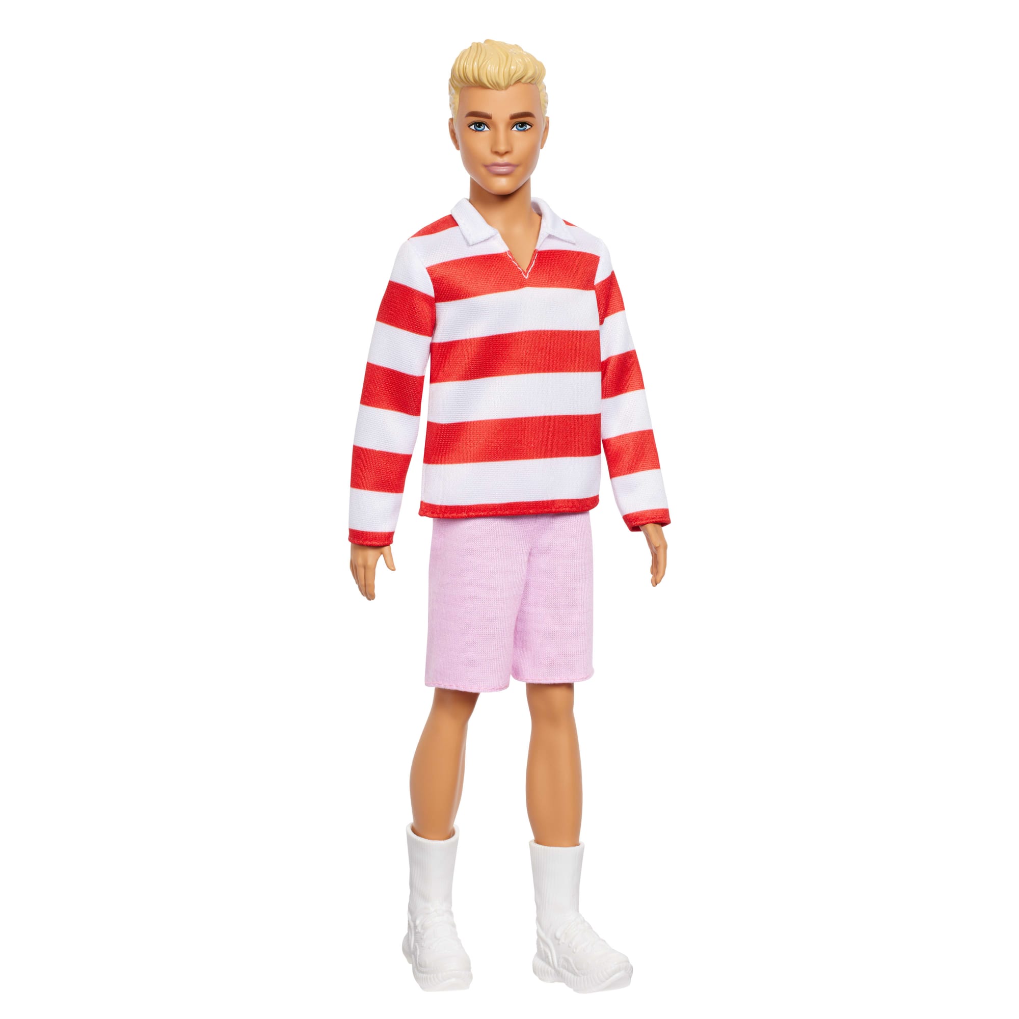 Barbie Fashionistas Ken Doll #241 in Red Striped Top And Pink Shorts With White Sneakers. Blonde