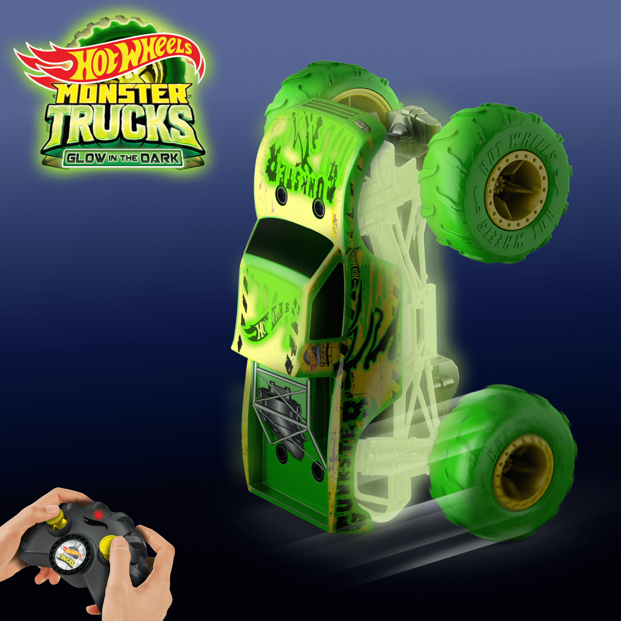 Hot Wheels Monster Trucks 1:15 Scale Gunkster Battery-Powered RC Truck. Glows in The Dark With All-Terrain Tires - Image 2