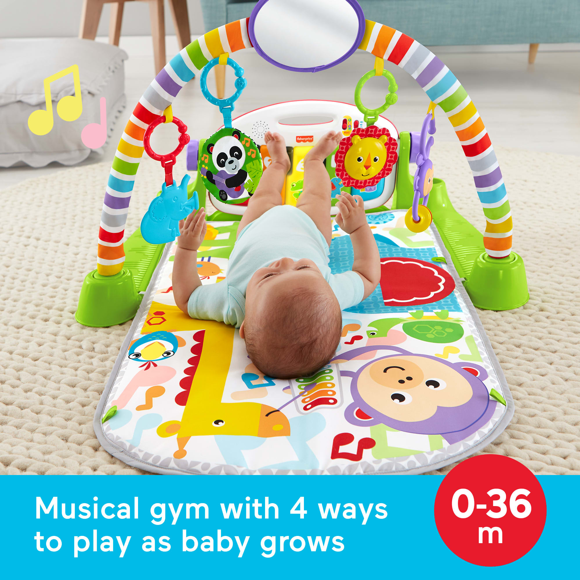 Fisher-Price Deluxe Kick & Play Piano Baby Gym Learning Toy & Newborn Rattle Maracas - Image 2