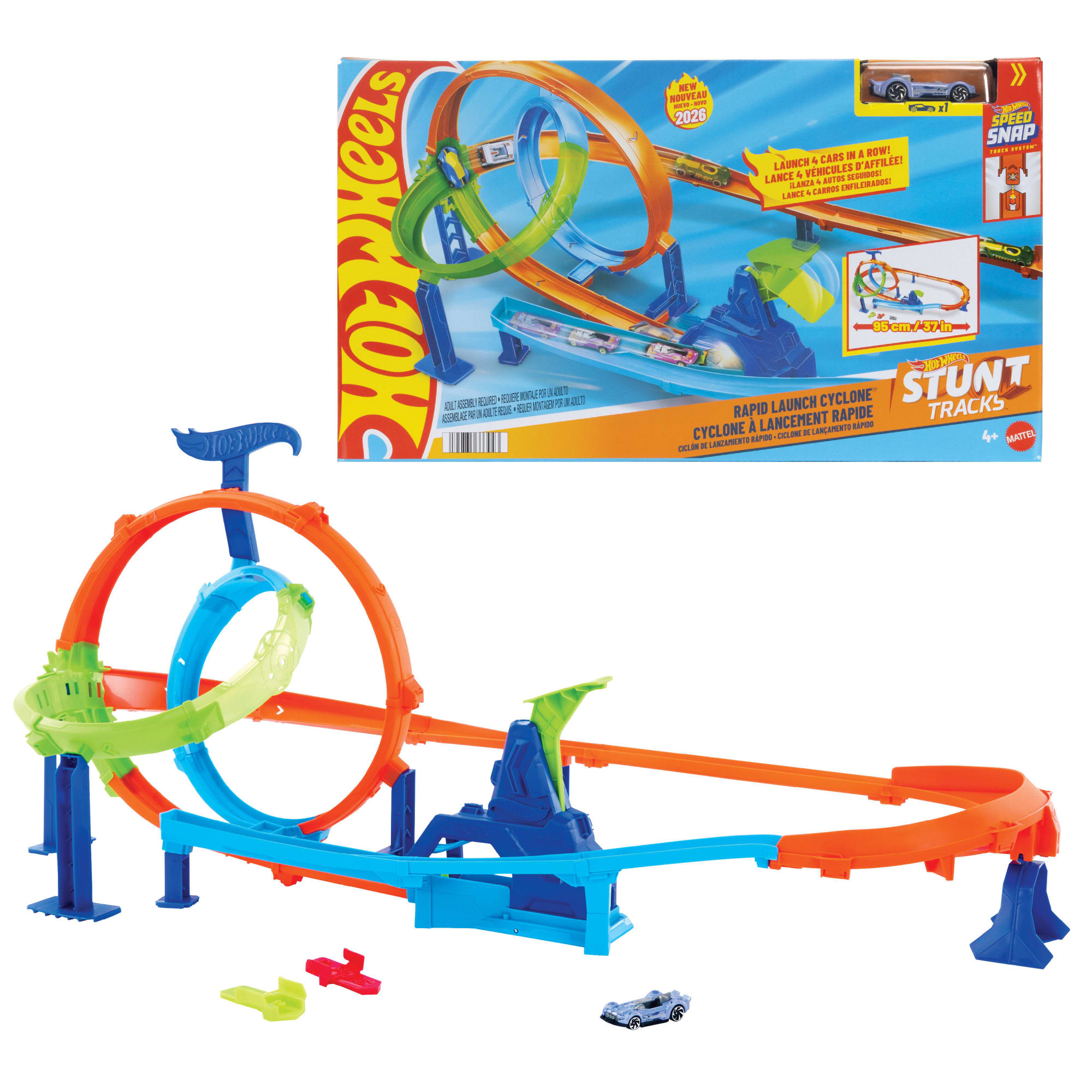 Hot Wheels Stunt Tracks Rapid Launch Cyclone Track Set & 1:64 Scale Die-Cast Toy Car