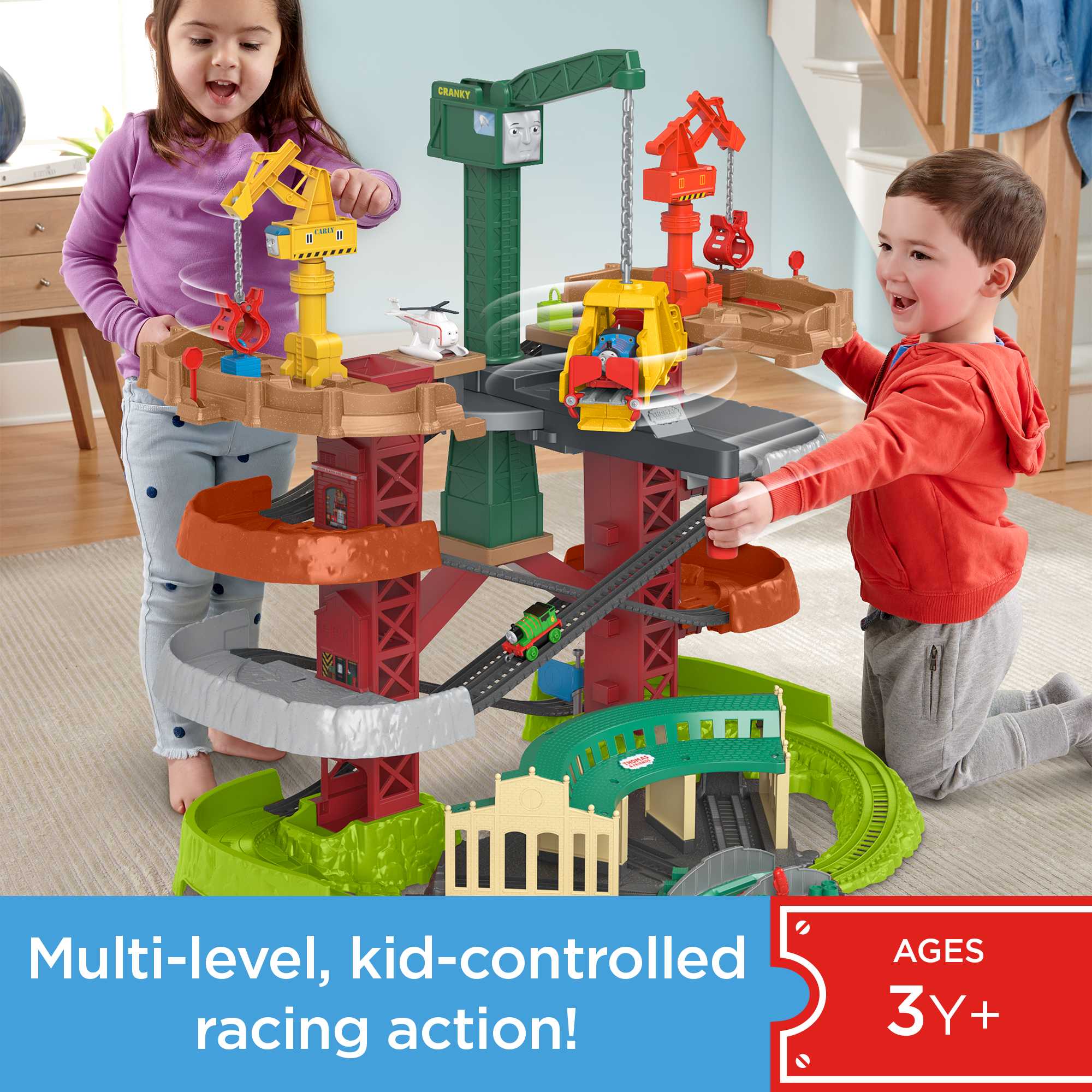 Thomas And Friends Multi-Level Train Set With Spinning Turntable. Trains & Cranes Super Tower - Image 2