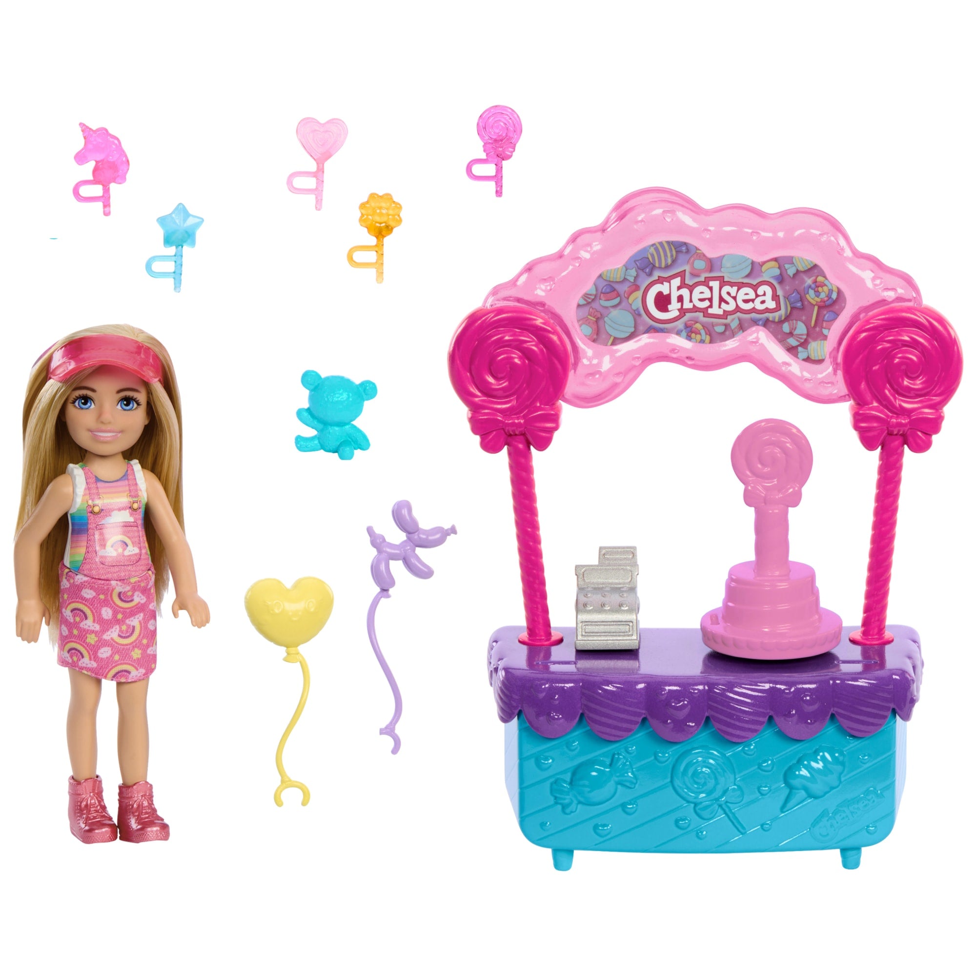 Barbie Poupée Chelsea et Kiosque à Sucettes et Bonbons. 10Éléments - Image 5