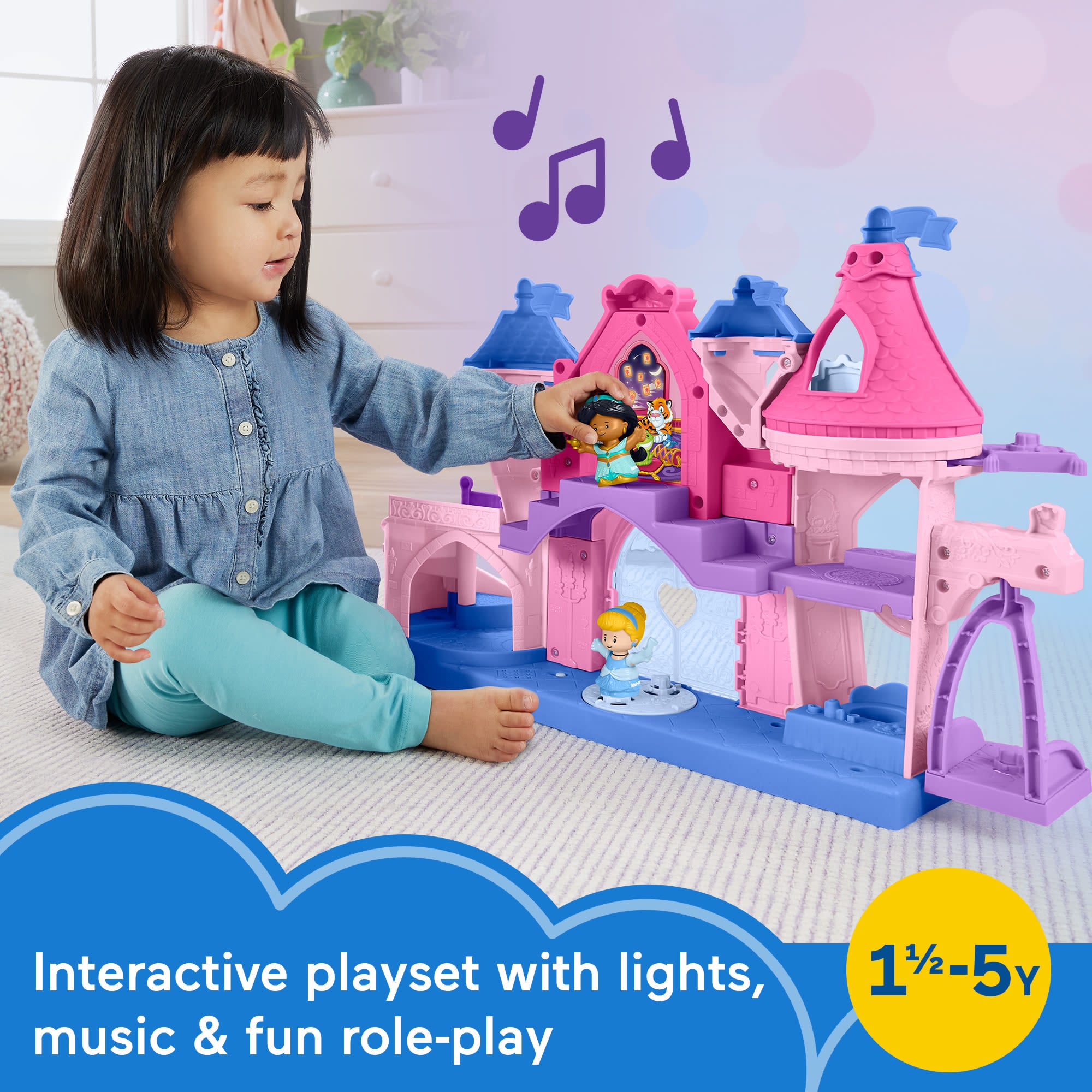 Disney Princess Magical Lights & Dancing Castle Little People Toddler Playset. 2 Figures - Image 2