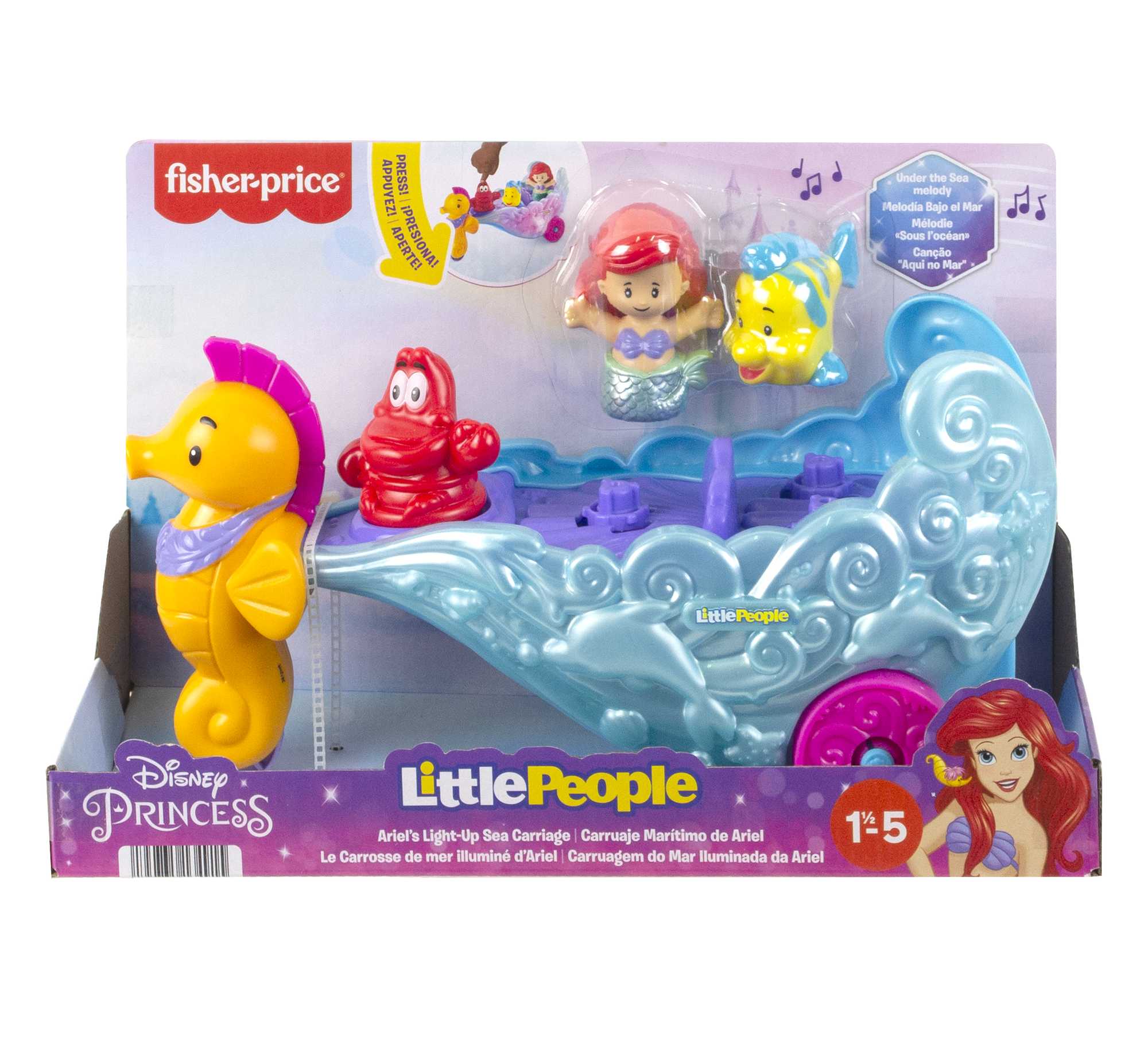 Disney Princess Ariel's Light-Up Sea Carriage Little People Musical Vehicle For Toddlers - Image 6