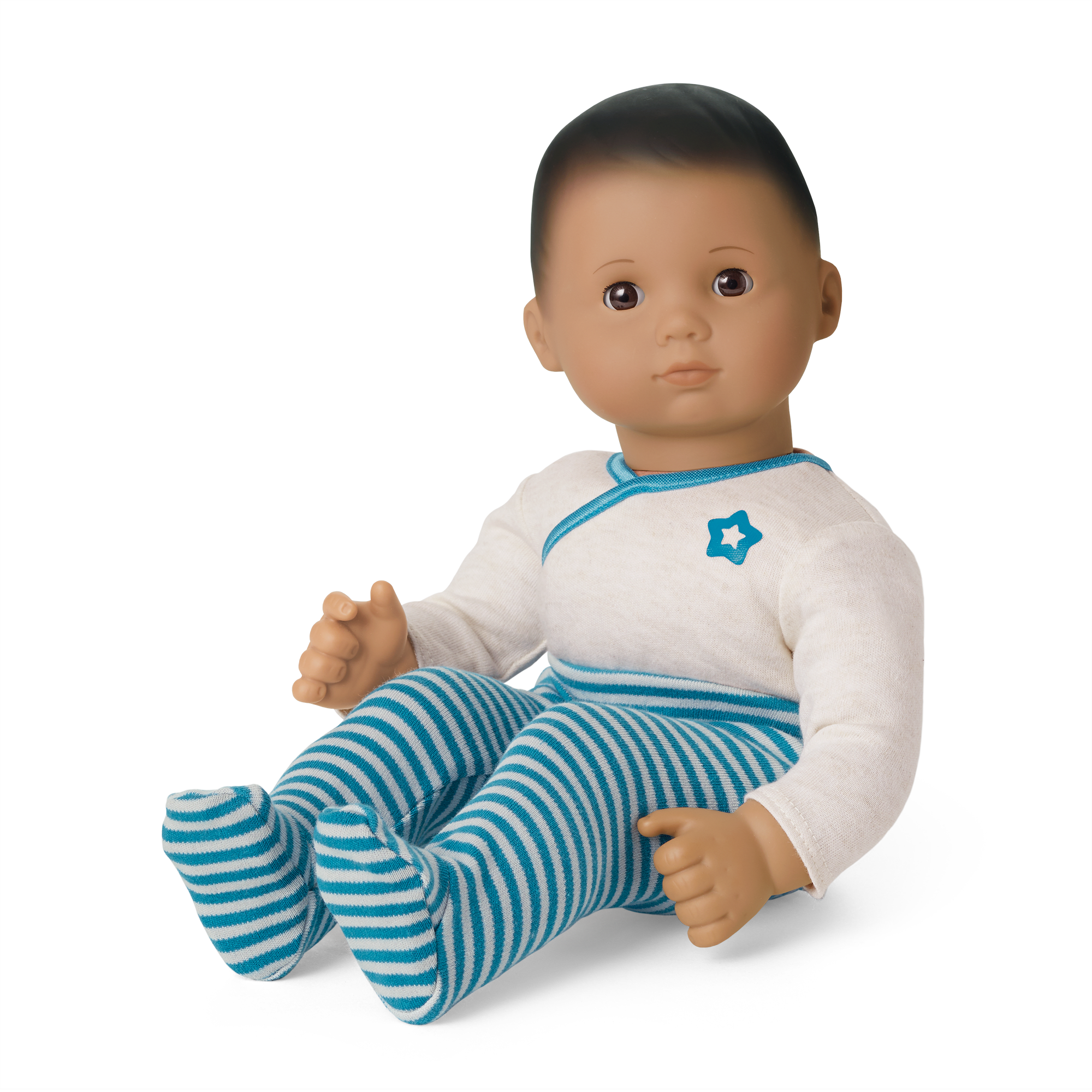 Bitty Baby® Doll #5 with dark brown hair in Soft Blue
