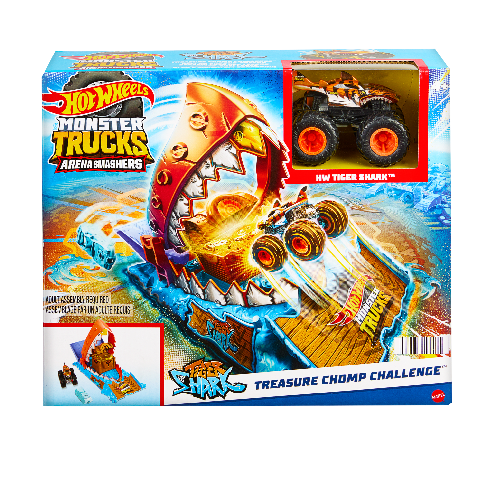 Hot Wheels Monster Trucks Arena Smashers Treasure Chomp Challenge Playset With 1:64 Scale Tiger Shark Toy Truck & Crushed Car - Image 5
