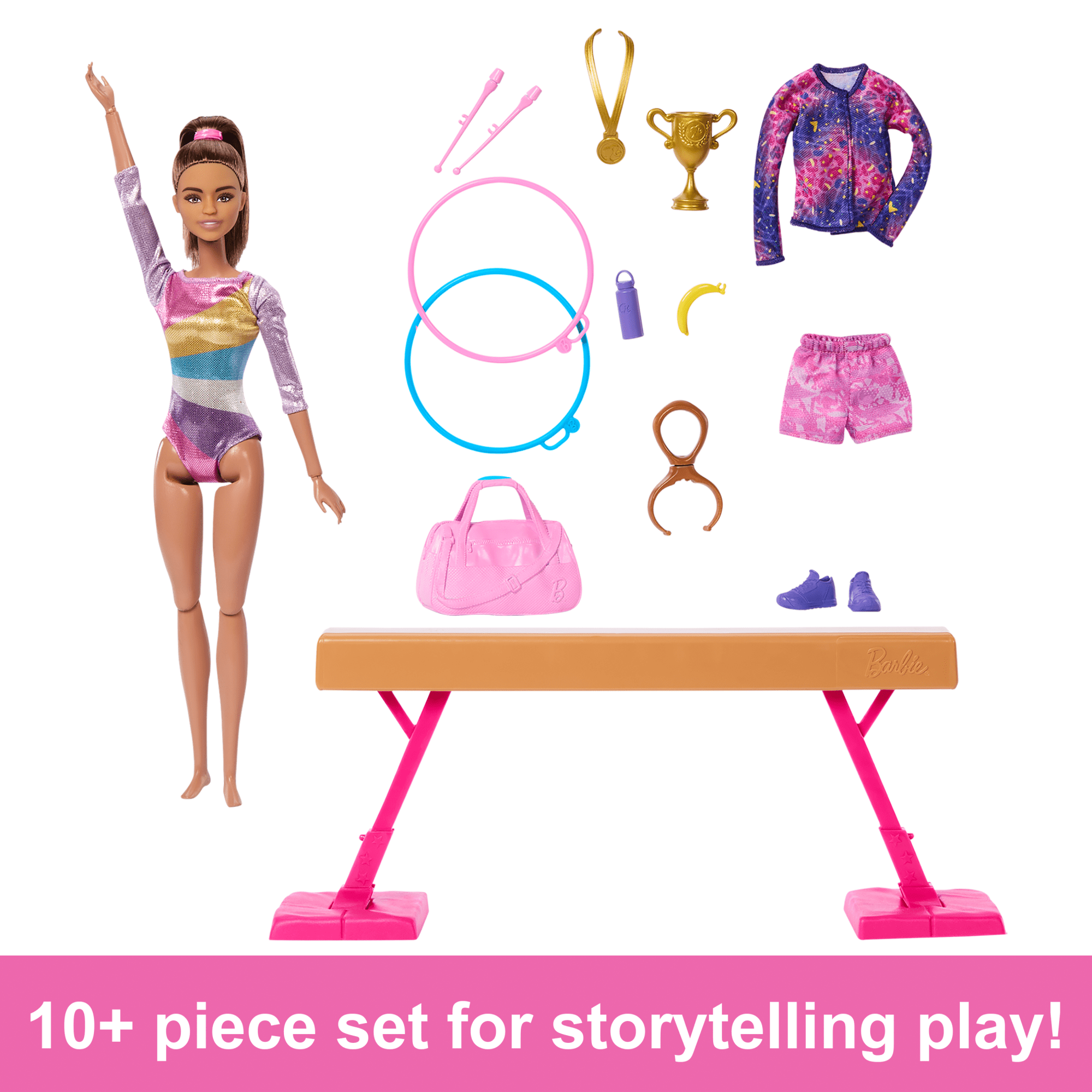 Barbie Gymnastics Playset With Brunette Fashion Doll. Balance Beam. 10+ Accessories & Flip Feature - Image 2