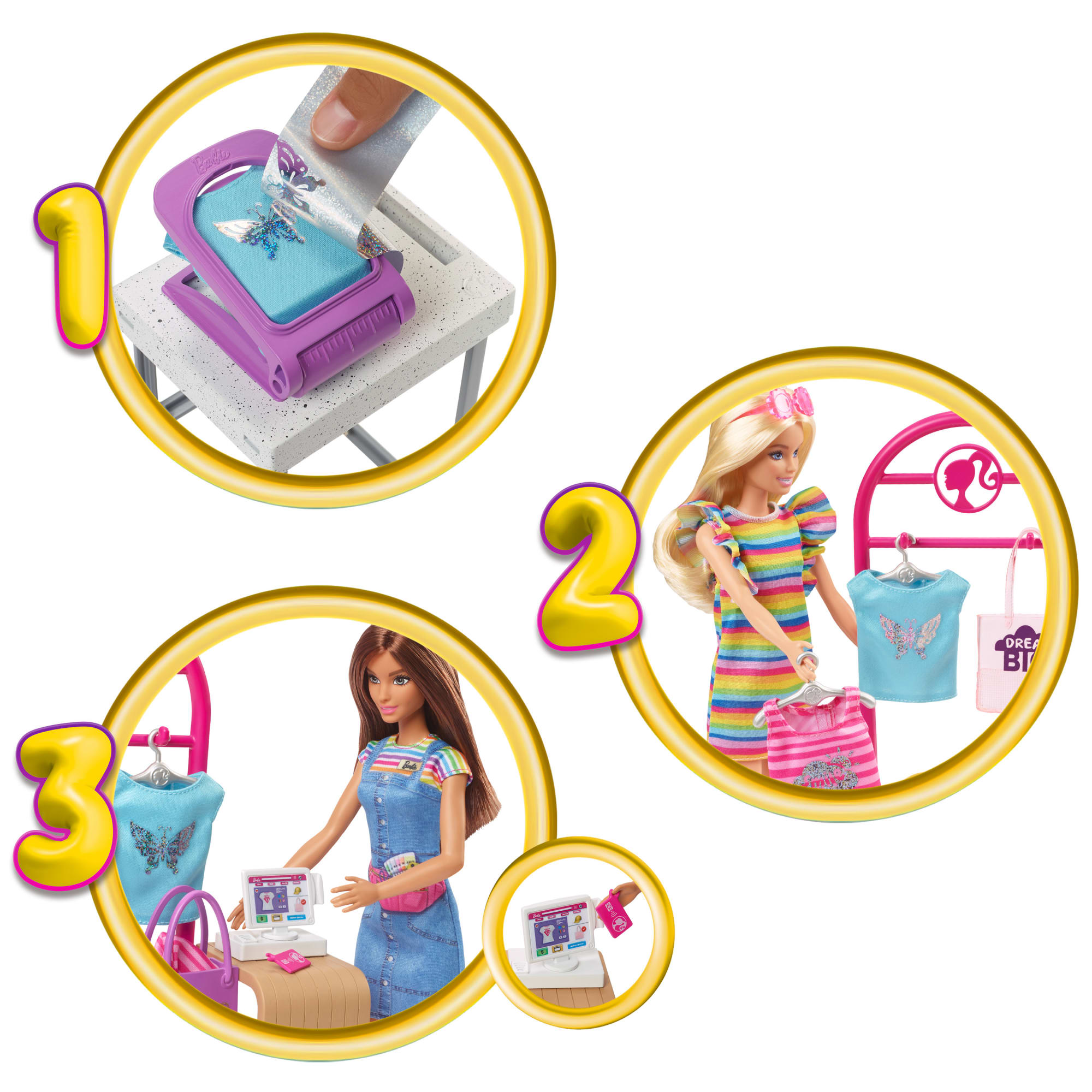 Barbie Make & Sell Boutique Playset With Brunette Doll. Foil Design Tools. Clothes & Accessories - Image 3