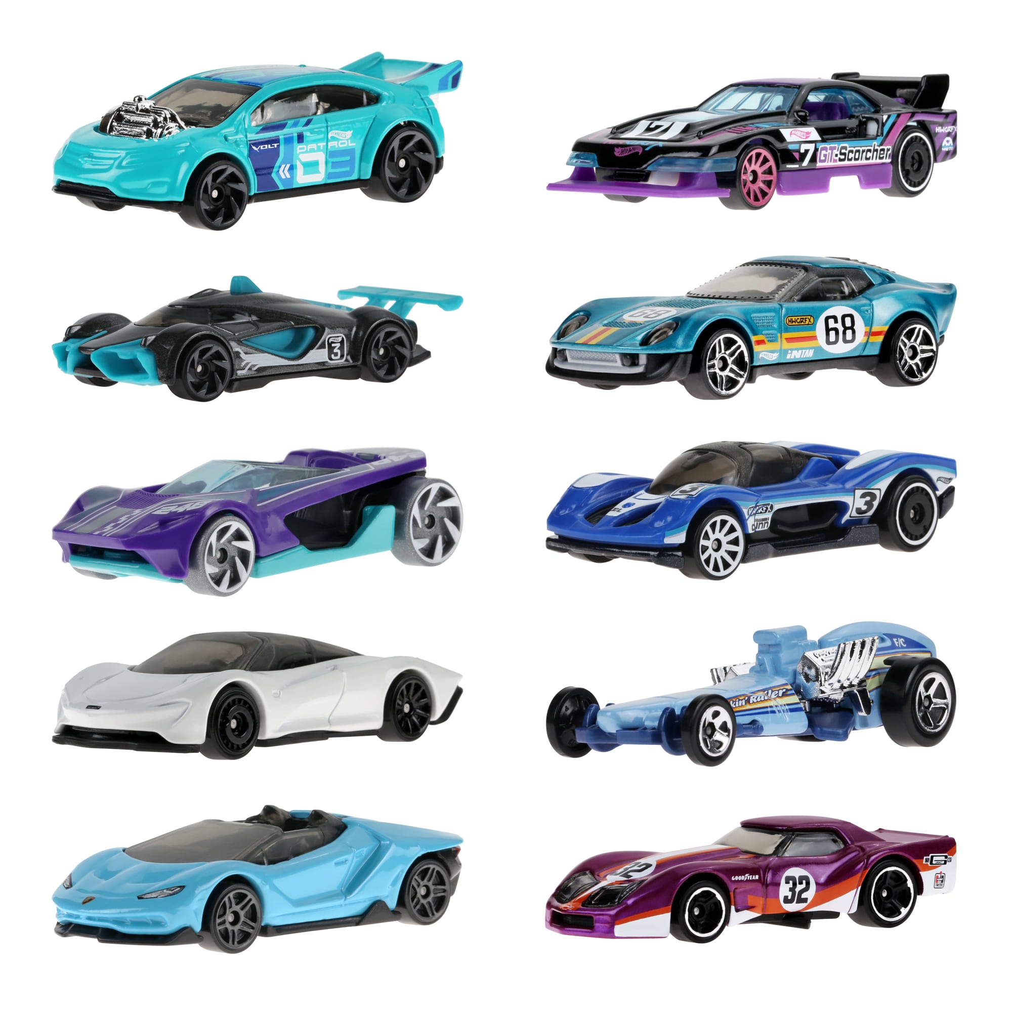 Hot Wheels Race Car 10-Pack. Set Of 10 1:64 Scale Toy Vehicles - Image 2