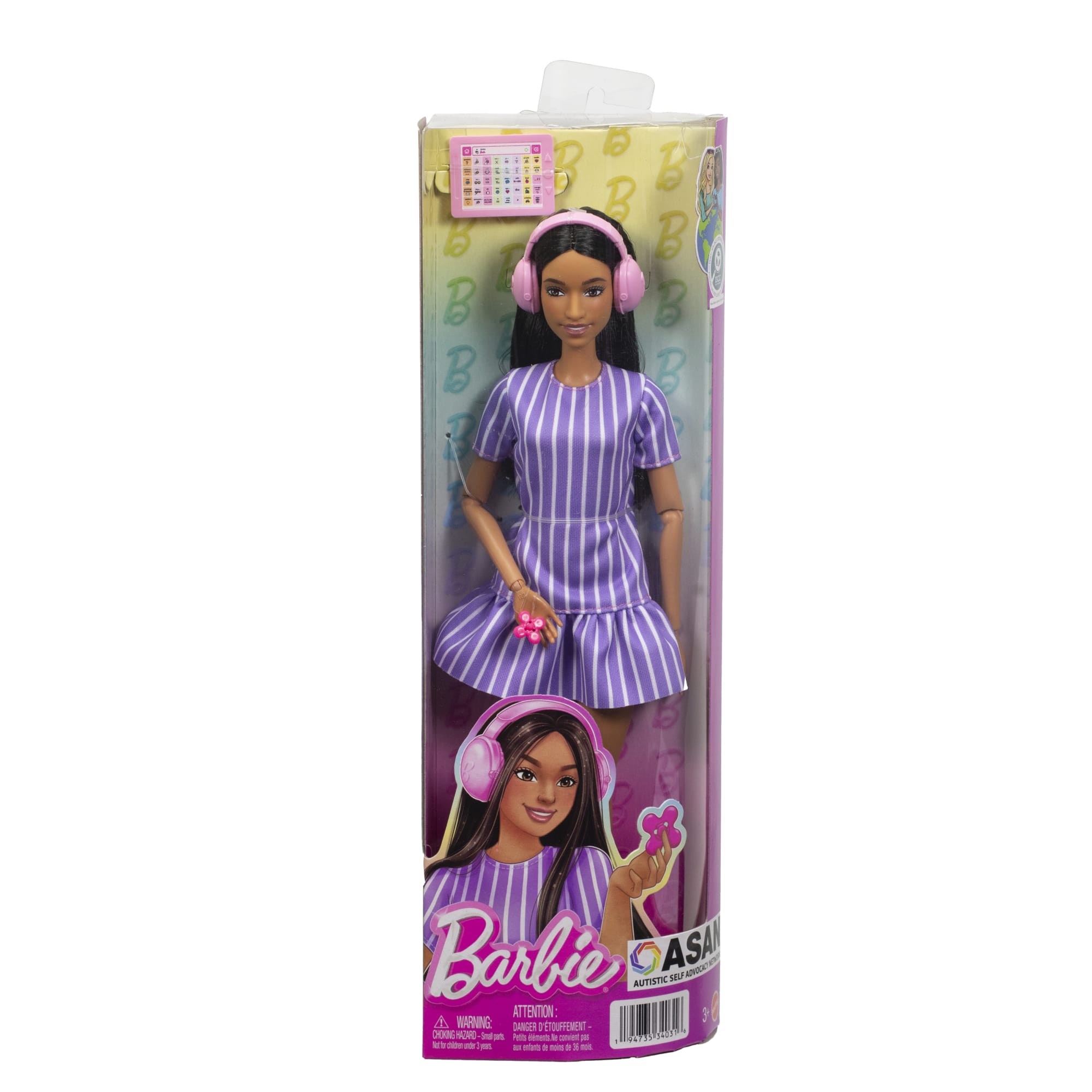 Barbie Fashionistas Doll #245 in Purple Striped Dress. Autistic Barbie With Accessories | Mattel - Image 6