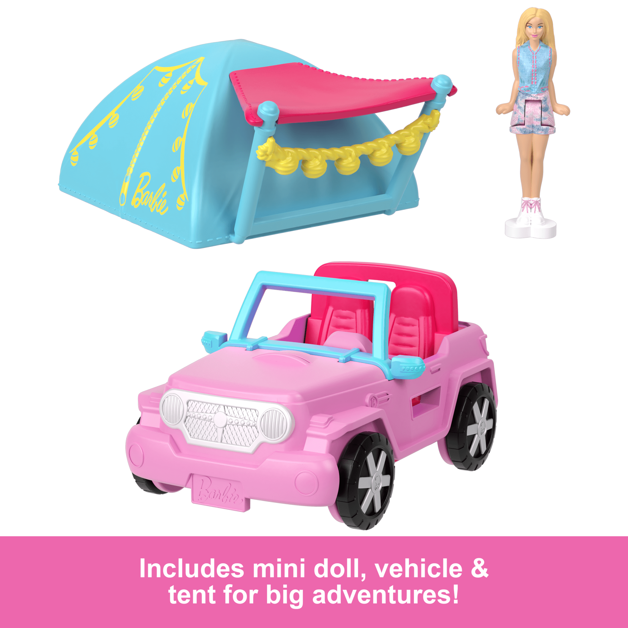Barbie Mini Barbieland Doll & Vehicle Set With 1.5-inch Doll. Color-Change Suv & Tent Accessory - Image 5