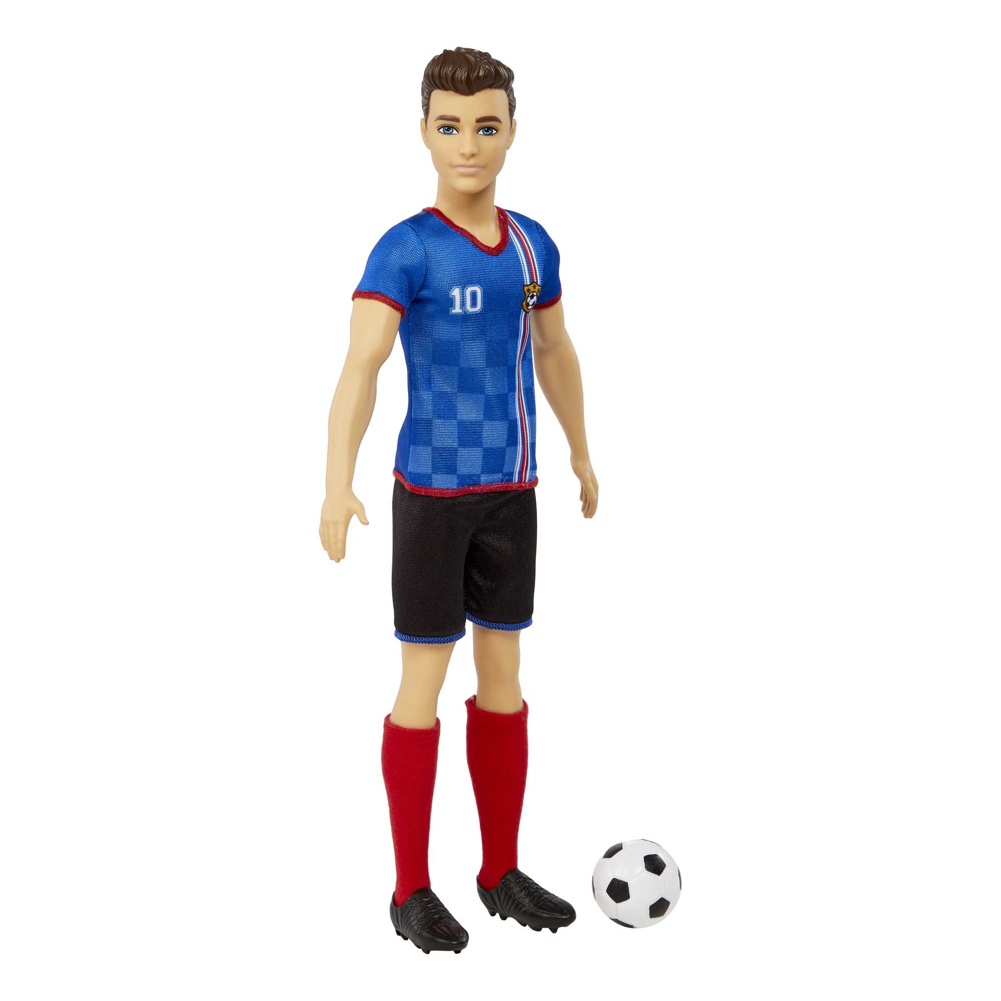 Ken Soccer Doll. Cropped Hair. #10 Uniform. Soccer Ball. Cleats. Socks. 3 & Up - Image 3