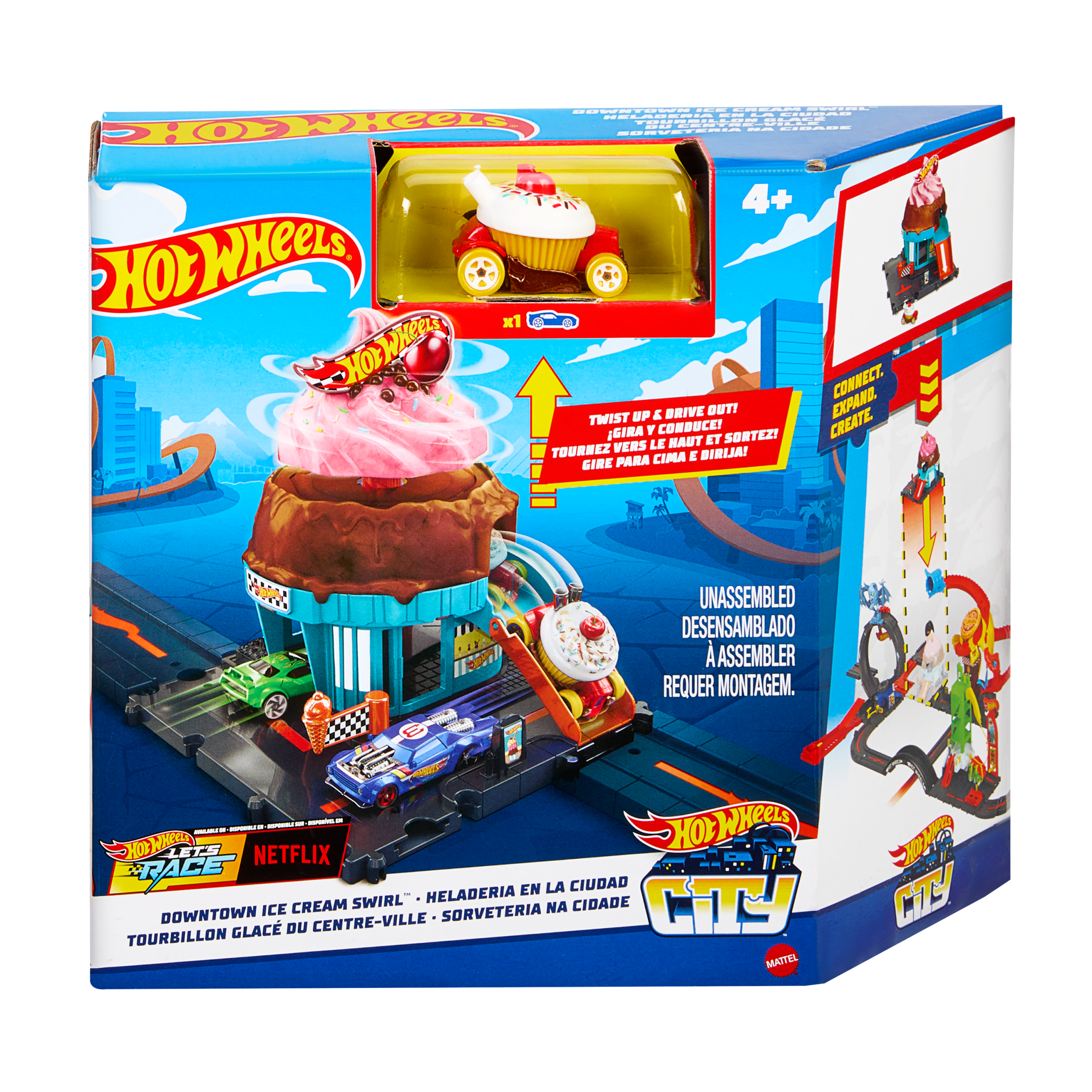 Hot Wheels City Downtown Ice Cream Swirl Playset From The Series Let's Race With 1 Toy Car - Image 5