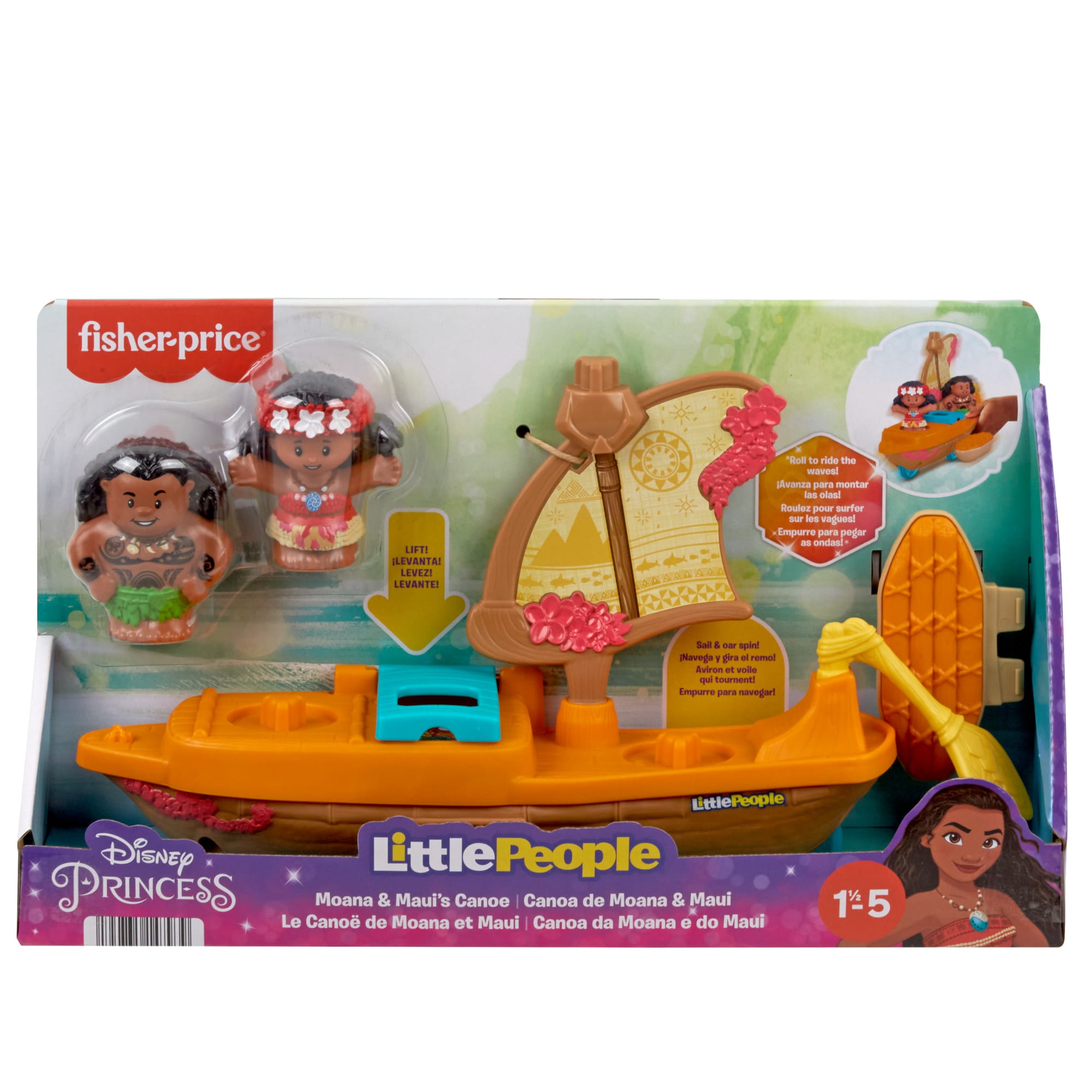 Disney Princess Moana Toys. Moana & Maui's Canoe. Fisher-Price Little People Toddler Toys - Image 6