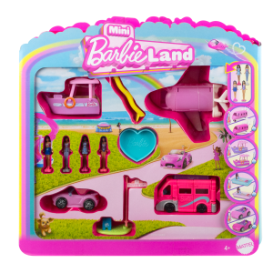 Barbie Mini Barbieland 4-Pack Doll & Vehicle Set. 4 1.5-Inch Dolls & 4 Iconic Toy Vehicles