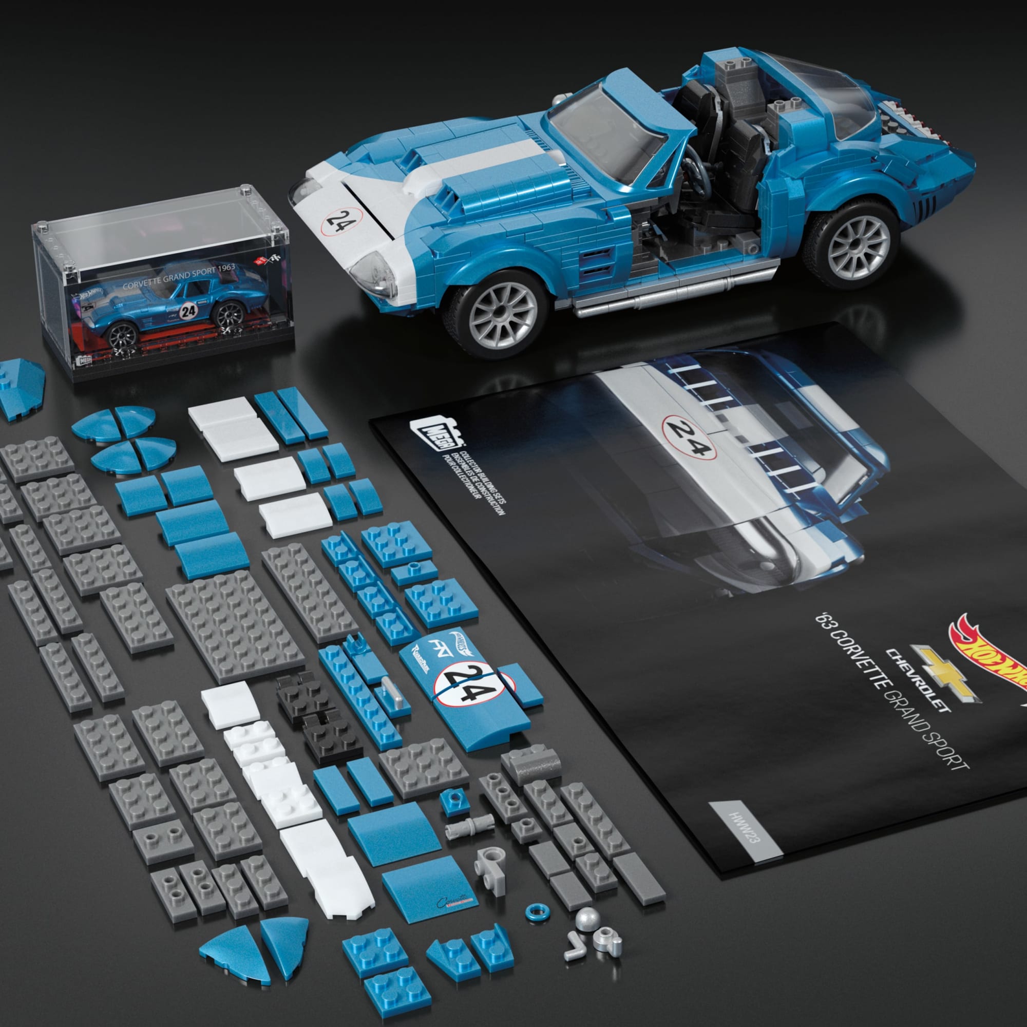 MEGA Hot Wheels '63 Corvette Grand Sport Race Car Building Kit - Image 4