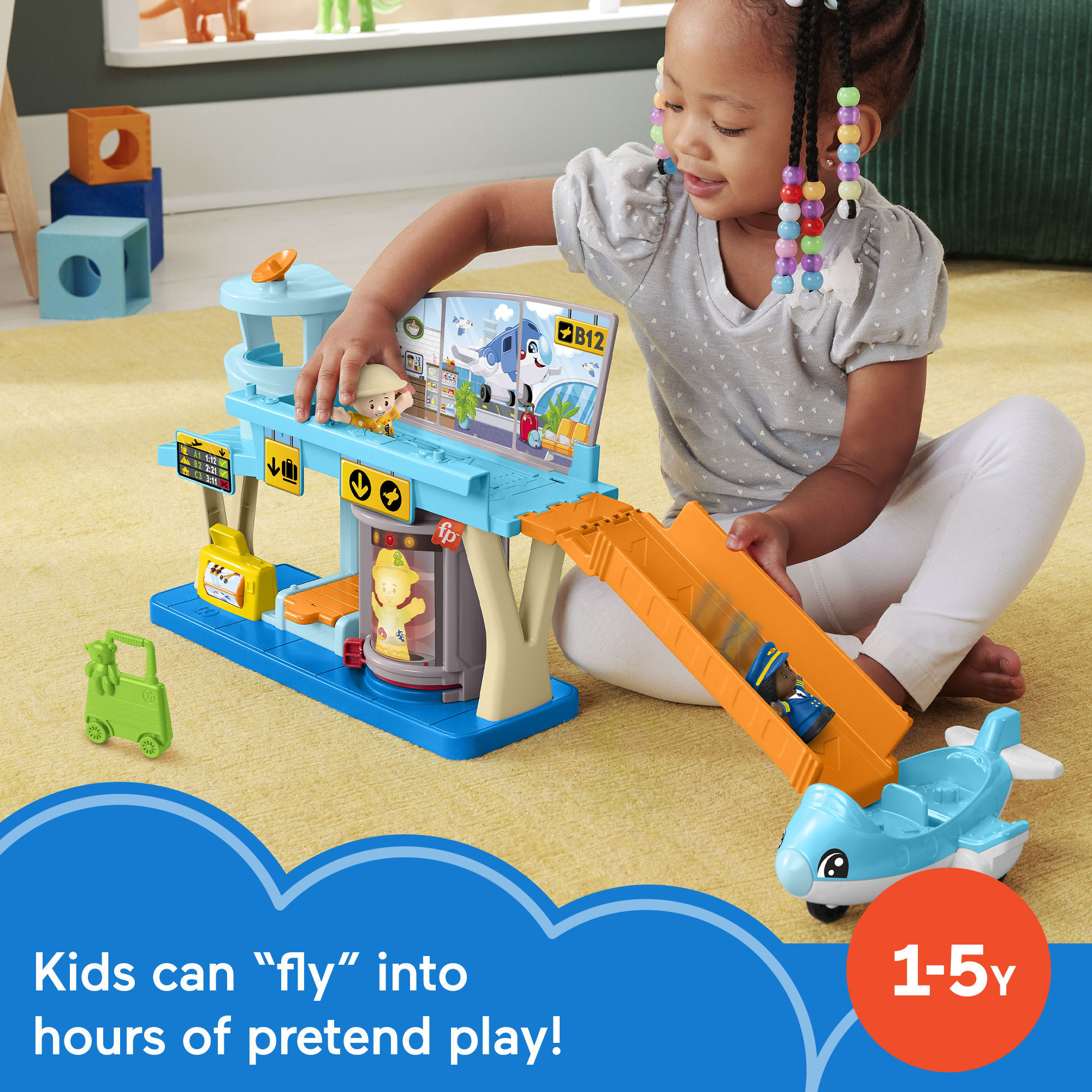 Fisher-Price Little People Everyday Adventures Airport Toddler Playset. Airplane & 3 Play Pieces - Image 2