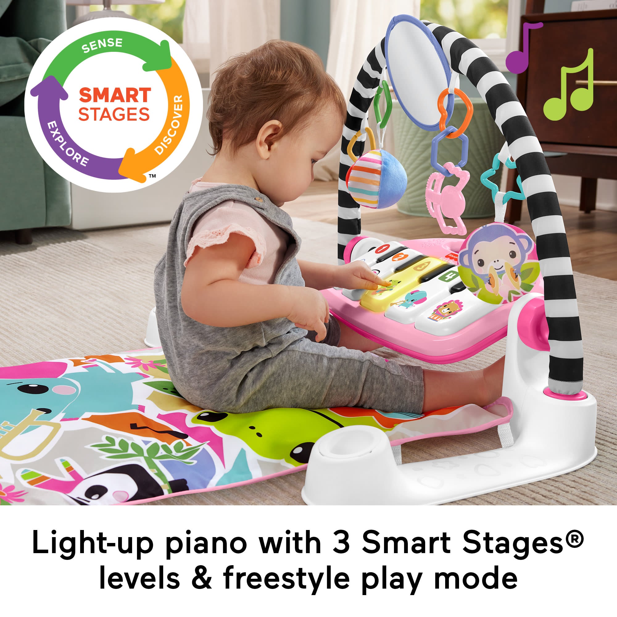 Fisher-Price Glow And Grow Kick & Play Piano Gym Baby Learning Toy With 2 Maracas. Pink - Image 4