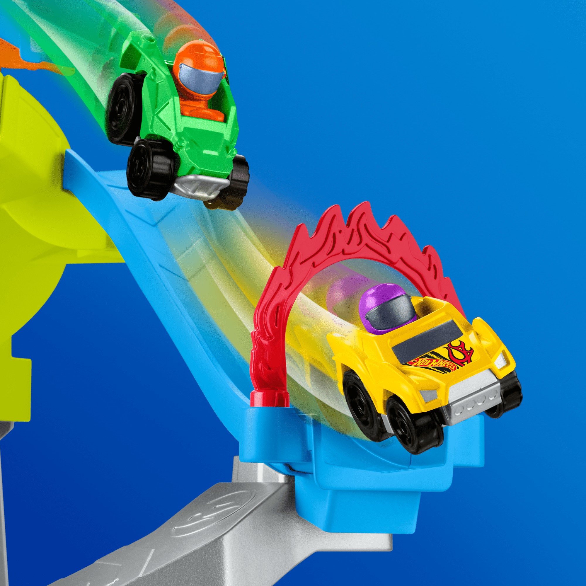 Little People Hot Wheels Circuit Cascades Spirales. 2 Véhicules - Image 3