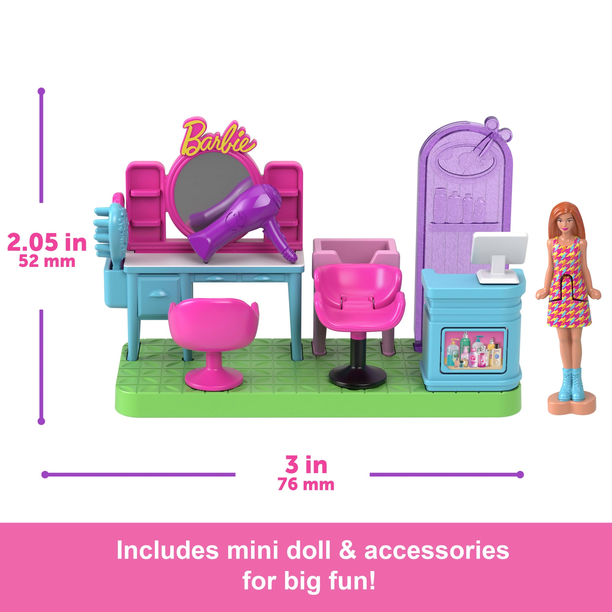 Barbie Mini Barbieland Collectible Hair Salon Playset With 1.5-Inch Barbie Doll. Interactive Play Areas For Storytelling Fun - Image 4