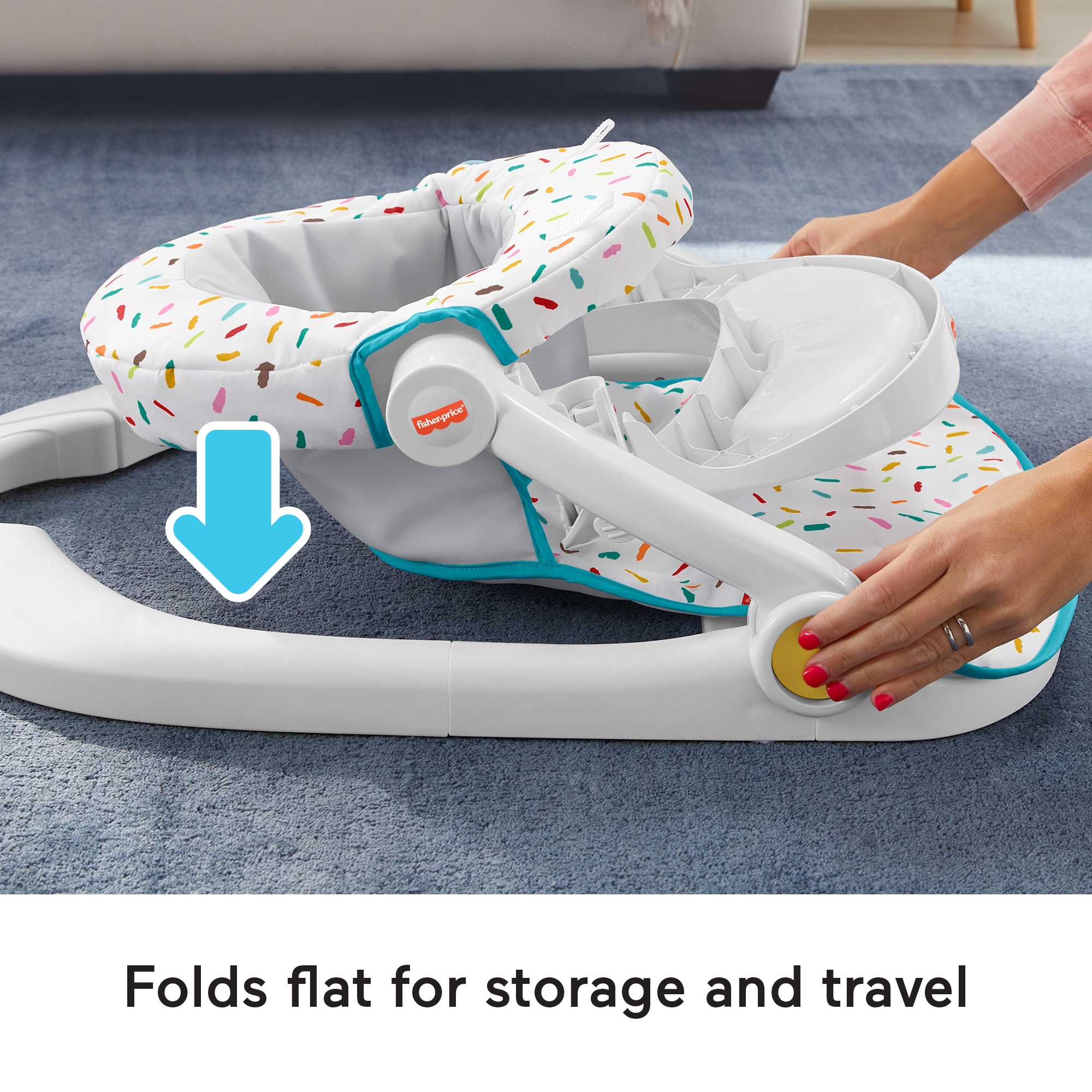Fisher-Price Deluxe Sit-Me-Up Floor Seat Portable Baby Chair With Toy Bar. Rainbow Sprinkles - Image 4