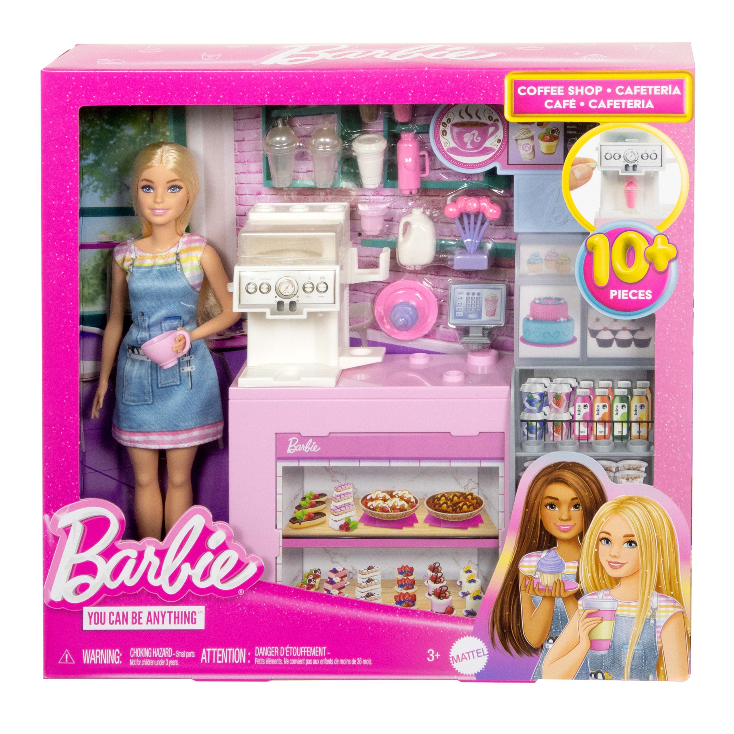 Barbie Coffee Shop Playset With Blonde Barista Doll. Working Coffee Maker & 10+ Accessories - Image 4
