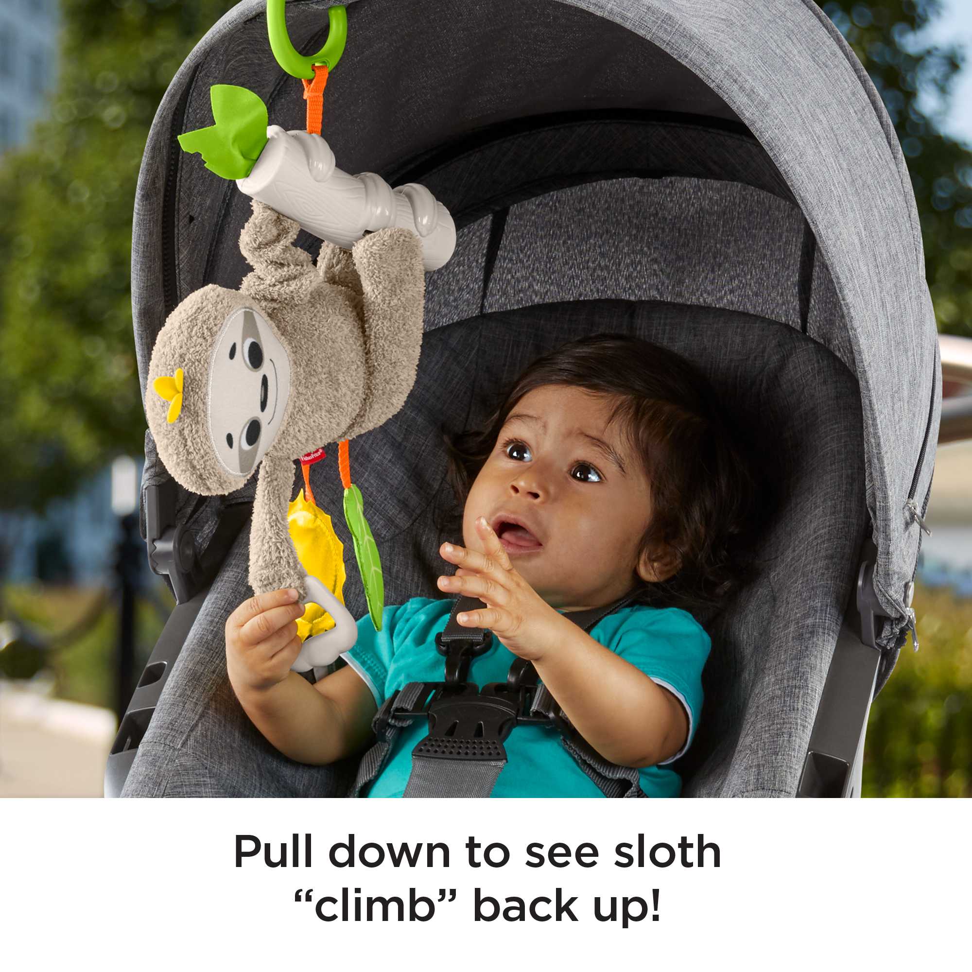 Fisher-Price Slow Much Fun Stroller Sloth Baby Toy With Sensory Details For Newborns - Image 4